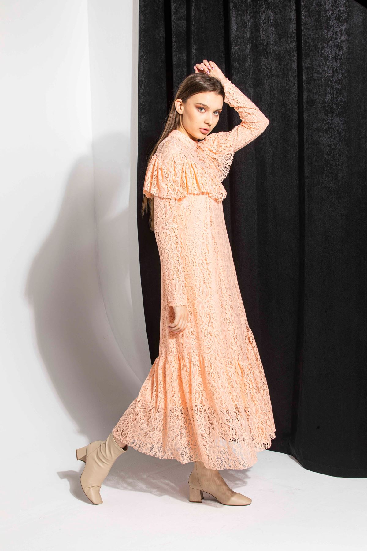 Кружевная ткань женское платье с узорами - Светло розовый