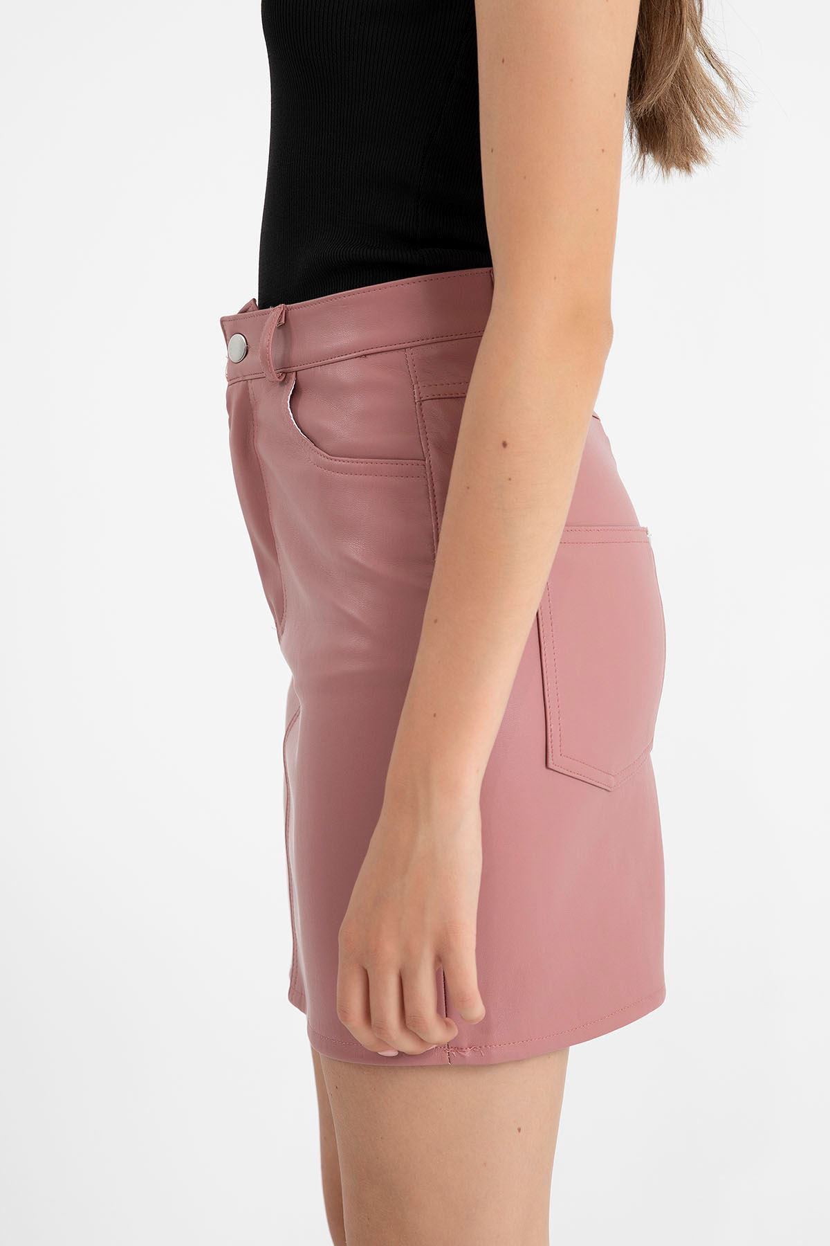 экокожа ткань длина миди узкая женская юбка - Светло розовый