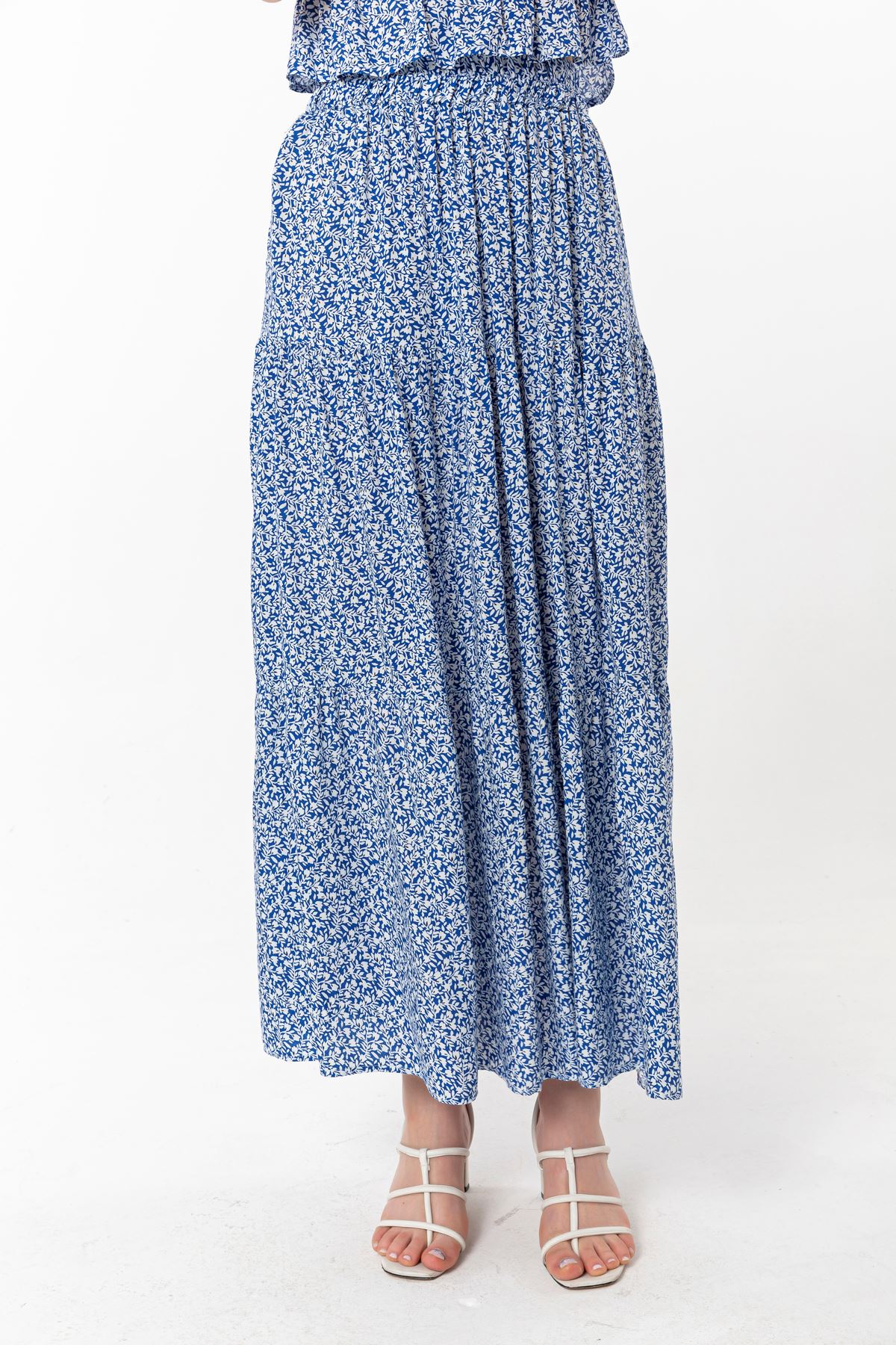 вискоза ткань длинный цветочный юбка с узорами - Синий