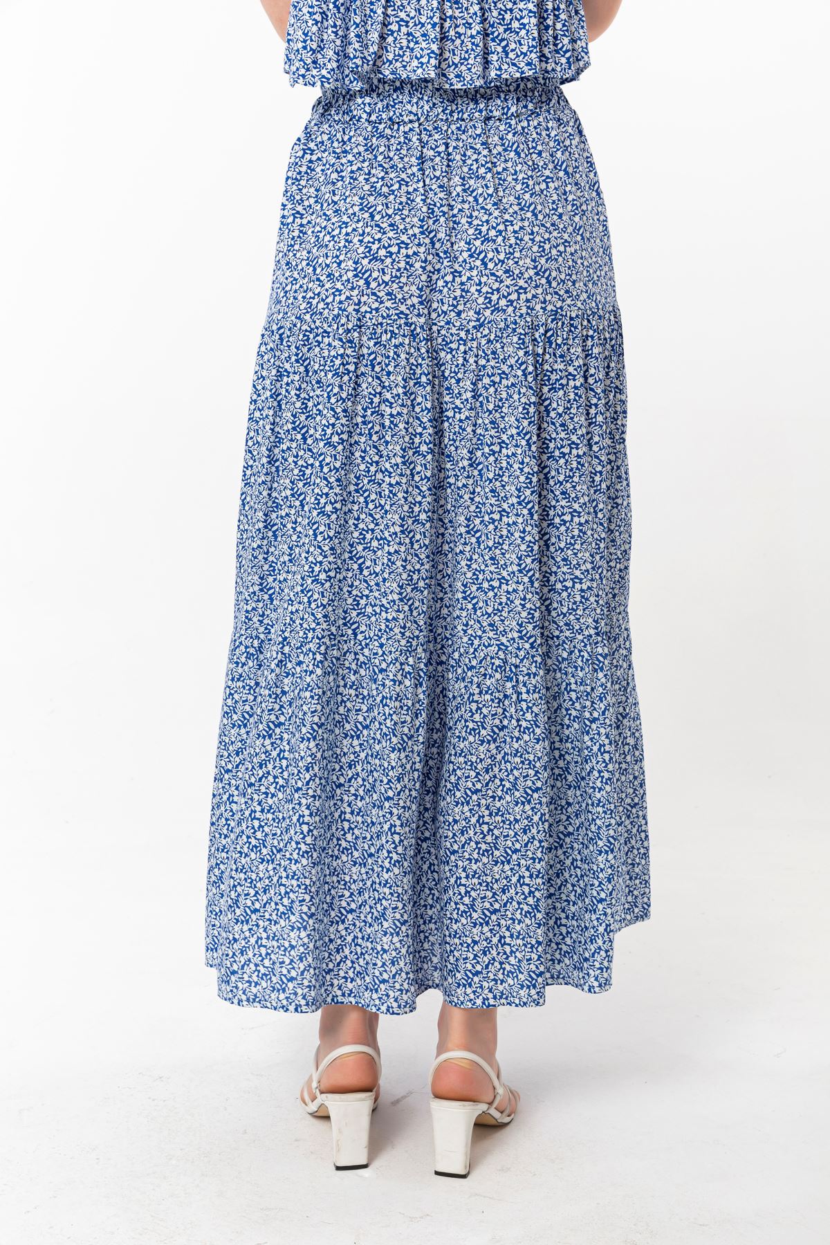вискоза ткань длинный цветочный юбка с узорами - Синий