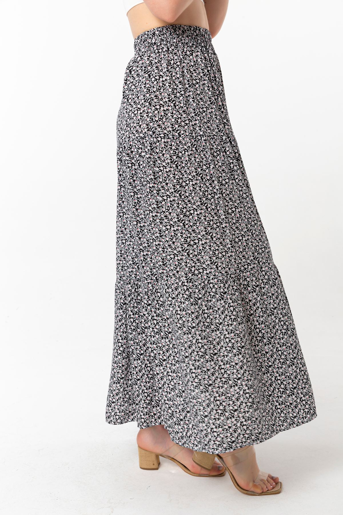 вискоза ткань длинный цветочный юбка с узорами - Чёрный