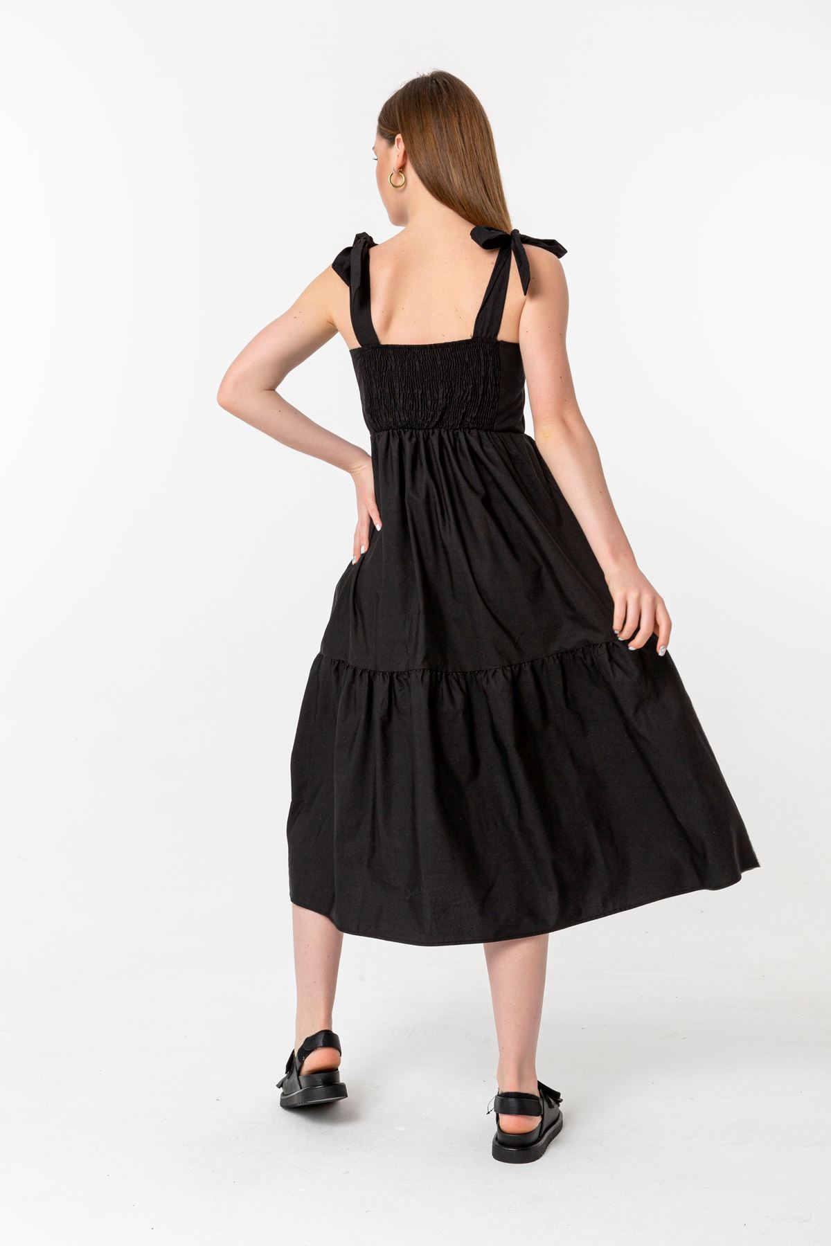 Мягкий ткань без рукавов французской длины женское платье - Чёрный