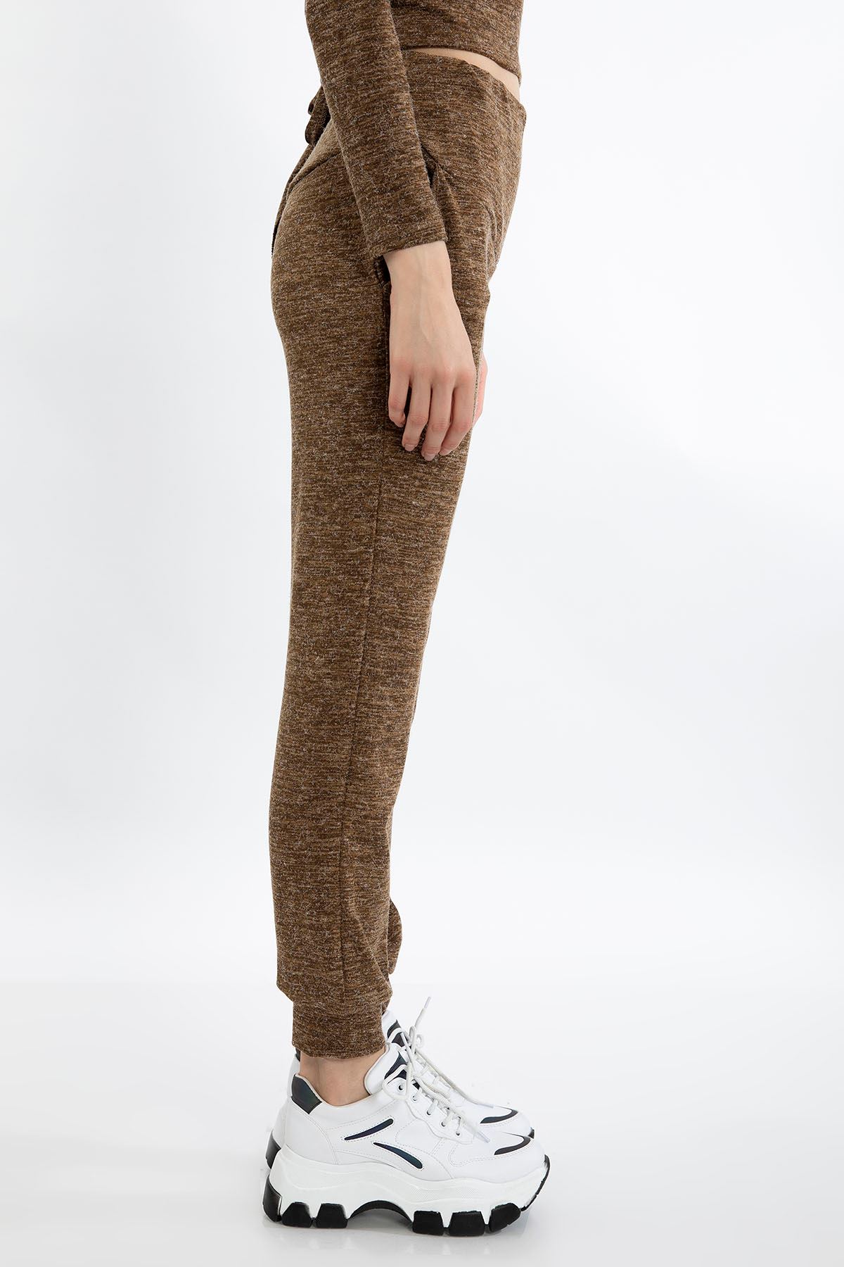 меланж ткань длинные свободные женские брюки - Коричневый
