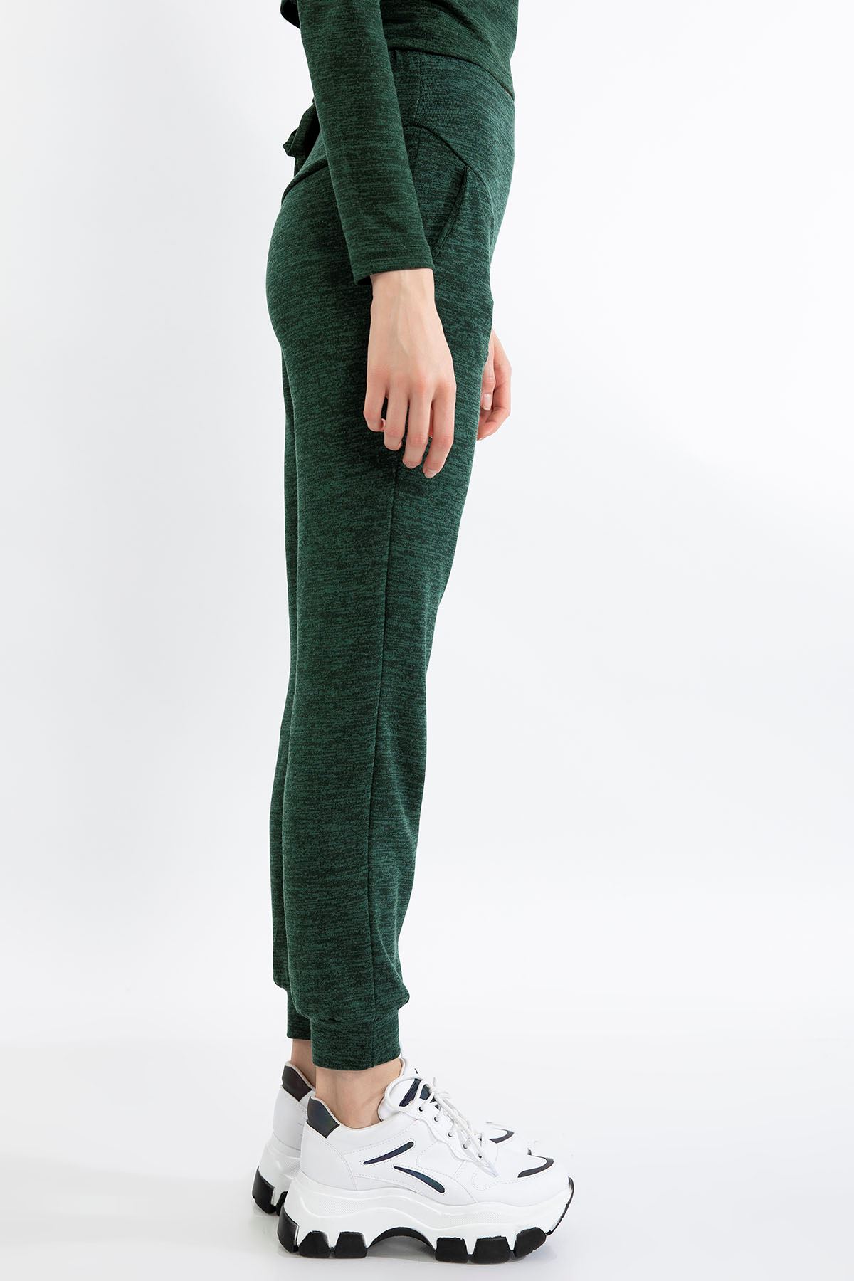 меланж ткань длинные свободные женские брюки - Изумрудный-Зелёный