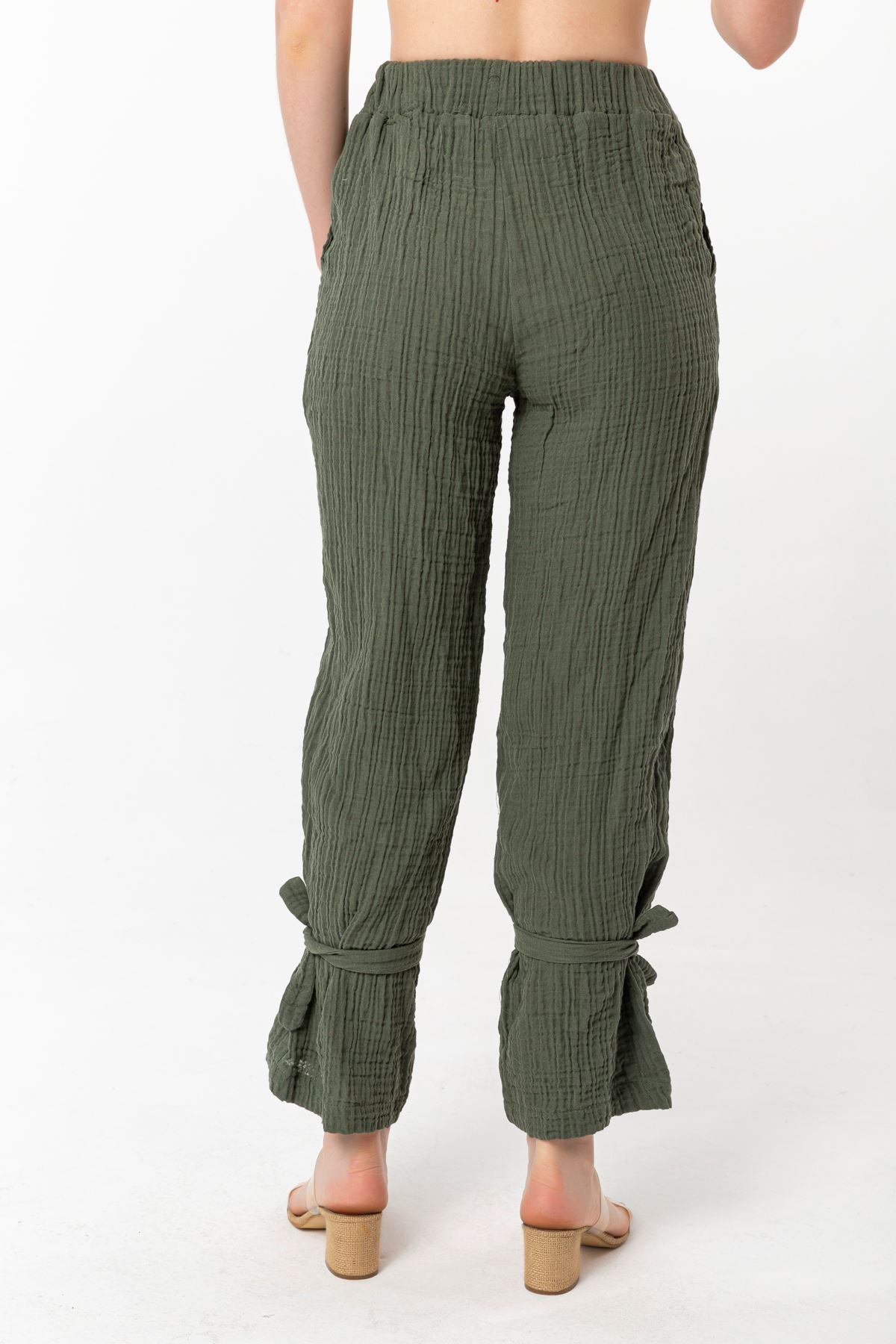 Muslin Fabric Comfy Fit Crepe Hems Women'S Trouser - Khaki 