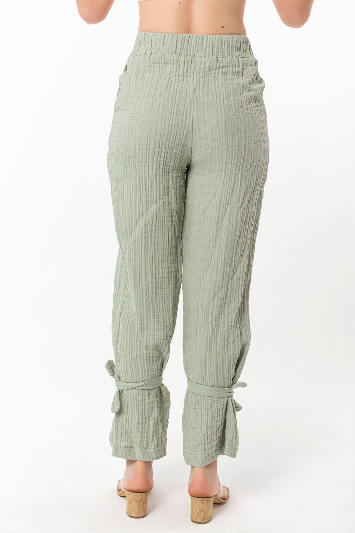 Muslin Fabric Comfy Fit Crepe Hems Women'S Trouser - Mint