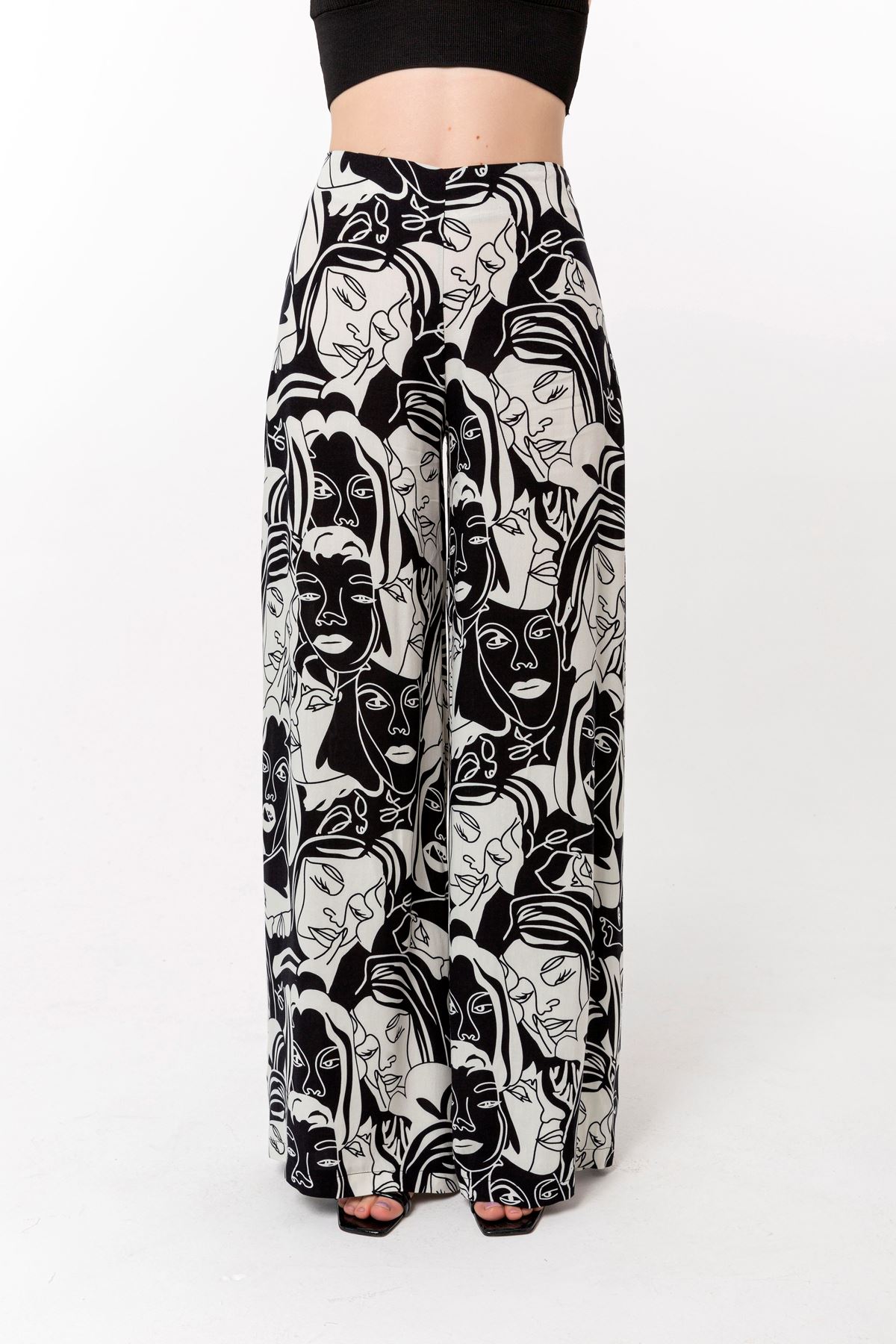 вискоза ткань длинный и широки женские брюки - Чёрный