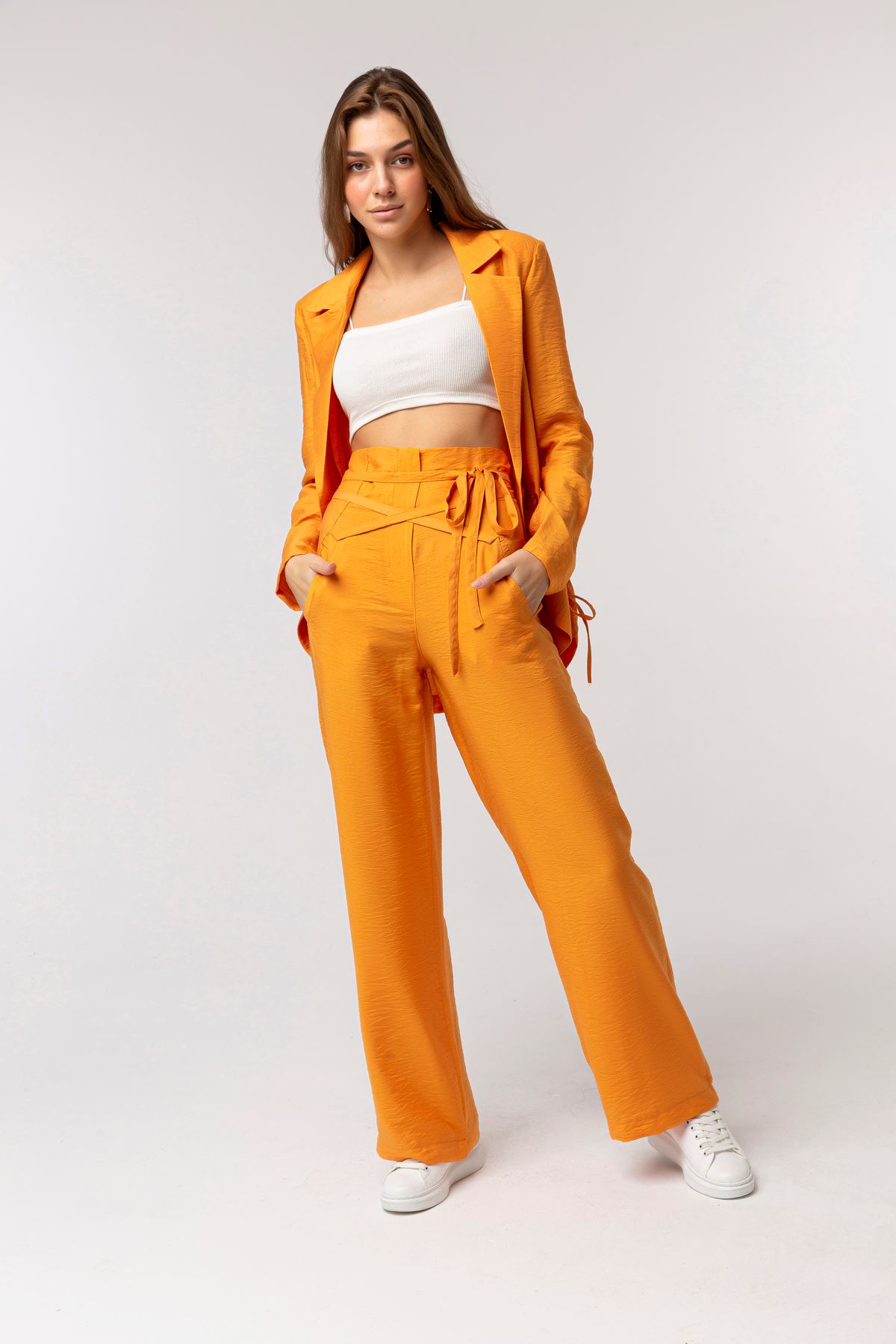 Bodrum Fabric Wide Fit Wide Leg Women'S Trouser - Orange