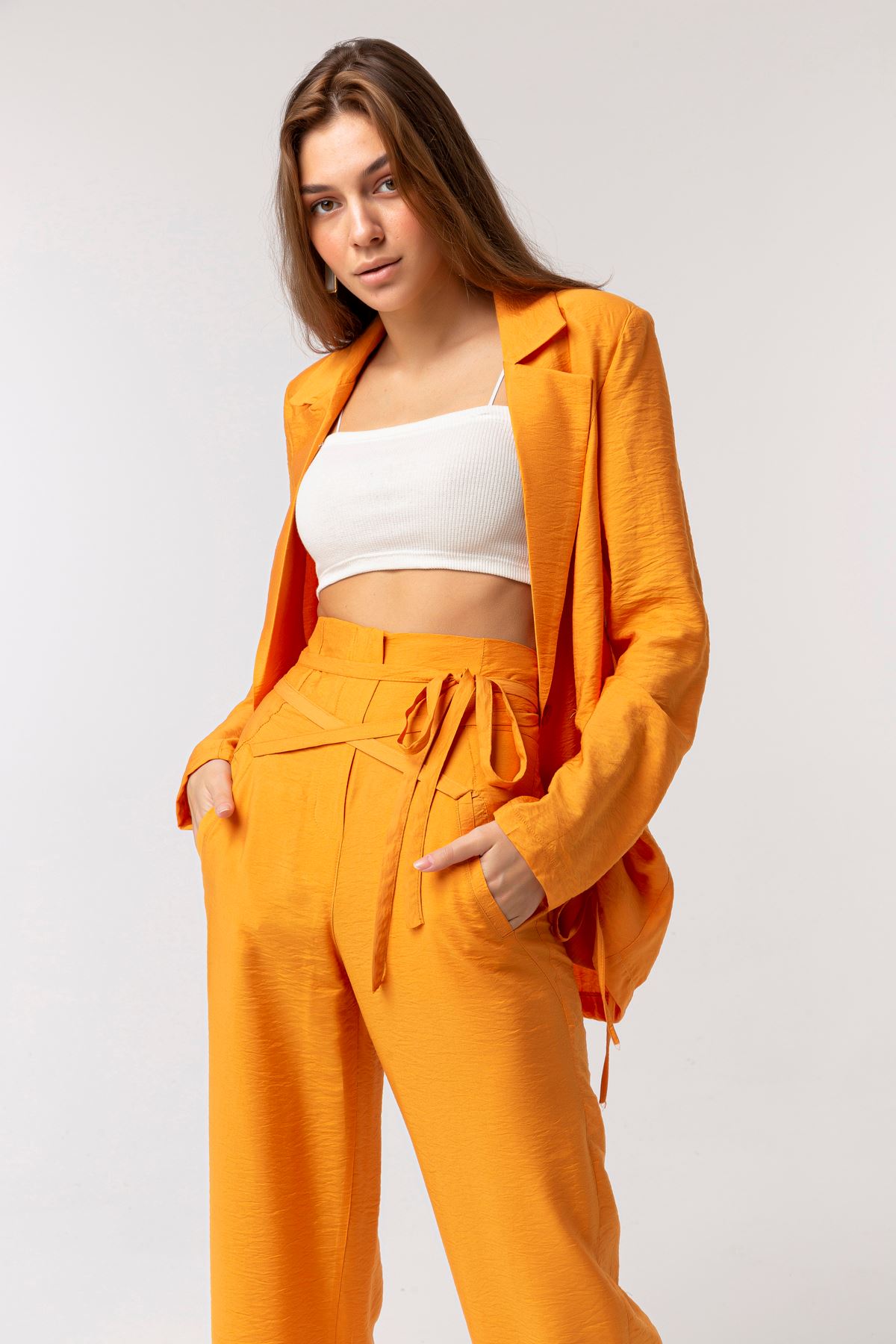 Bodrum Fabric Wide Fit Wide Leg Women'S Trouser - Orange