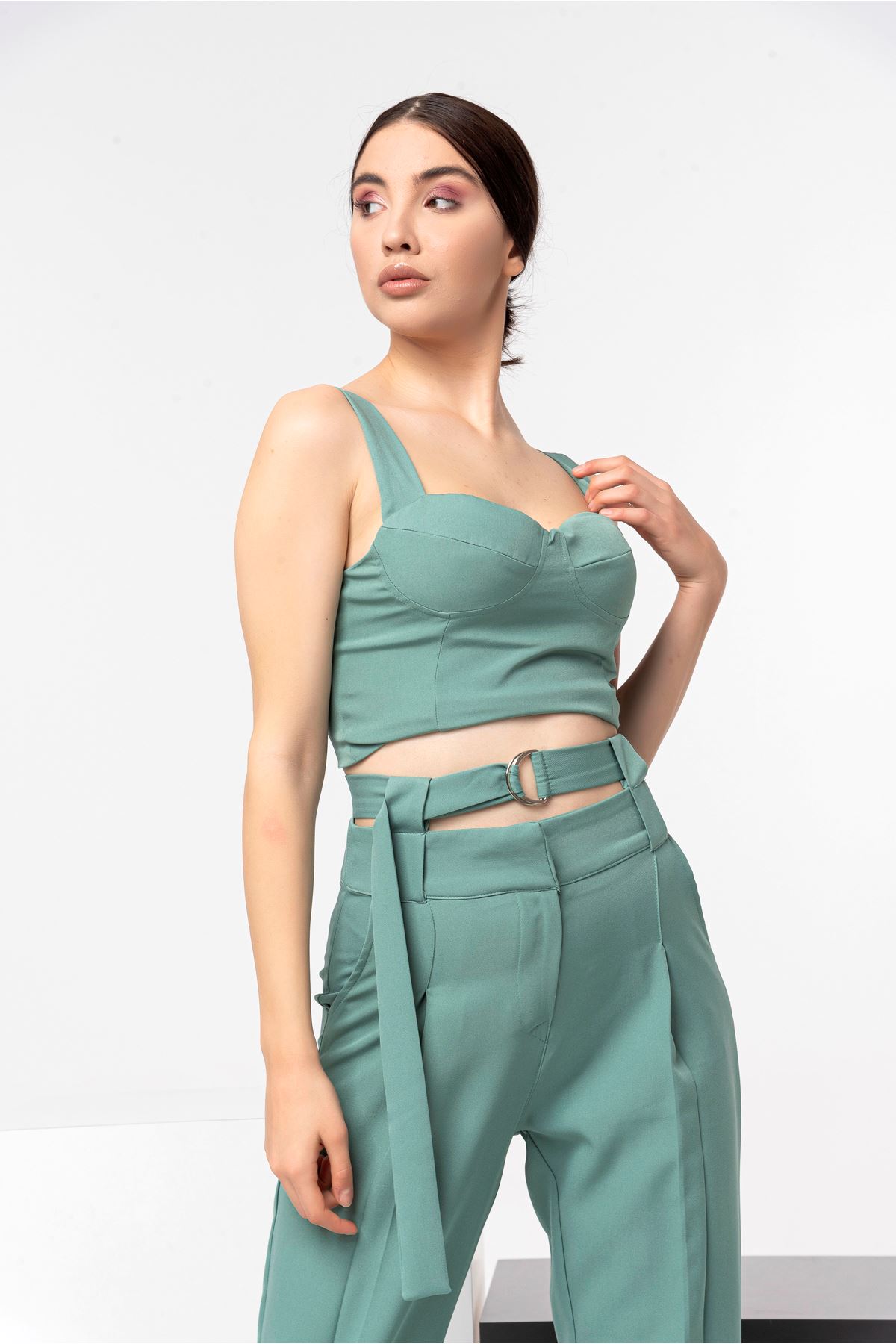 Atlas Fabric Strapless Tight Fit Women Bustier - Mint
