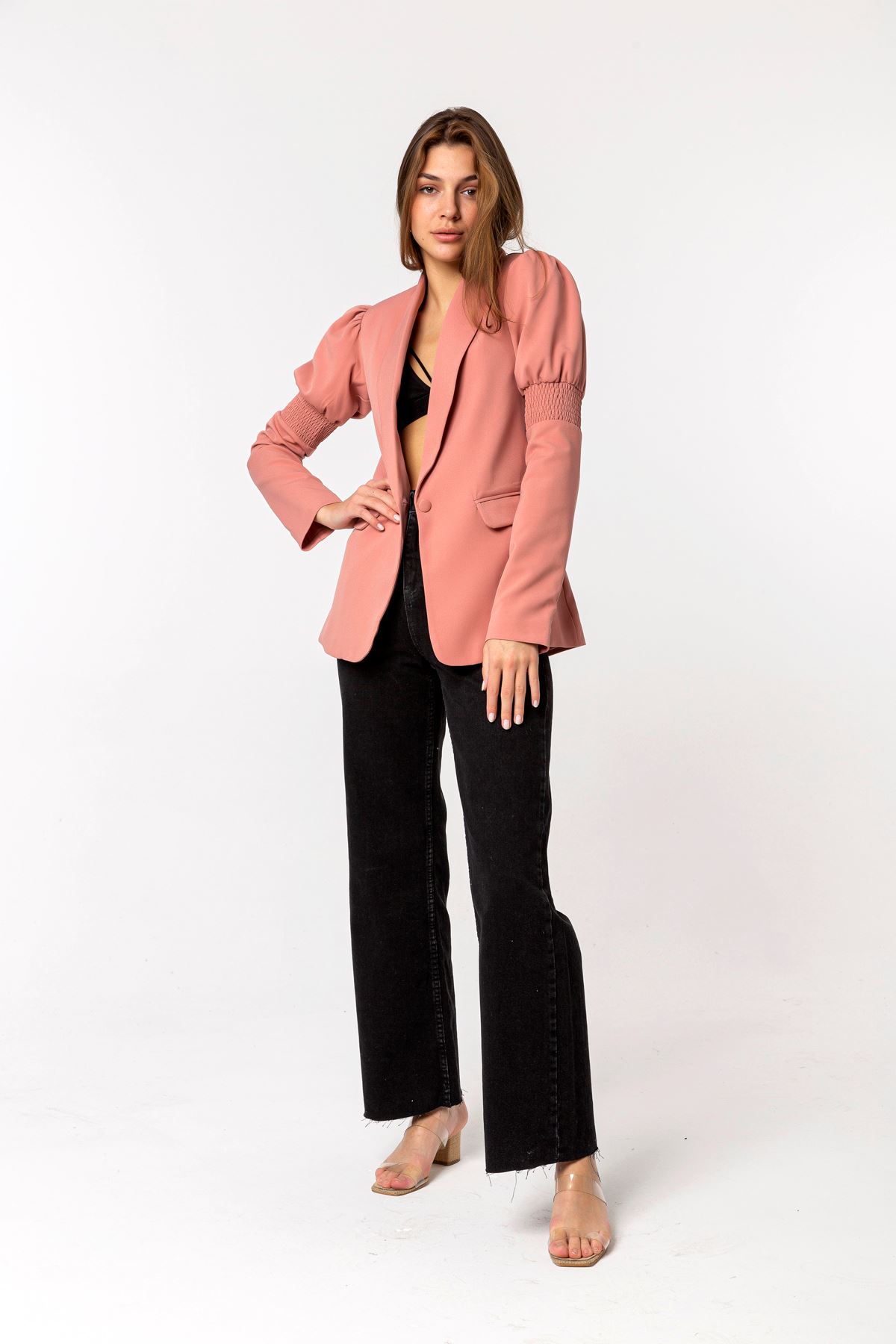 Лайкра ткань ревер воротник джоггеры женский пиджак - Светло розовый