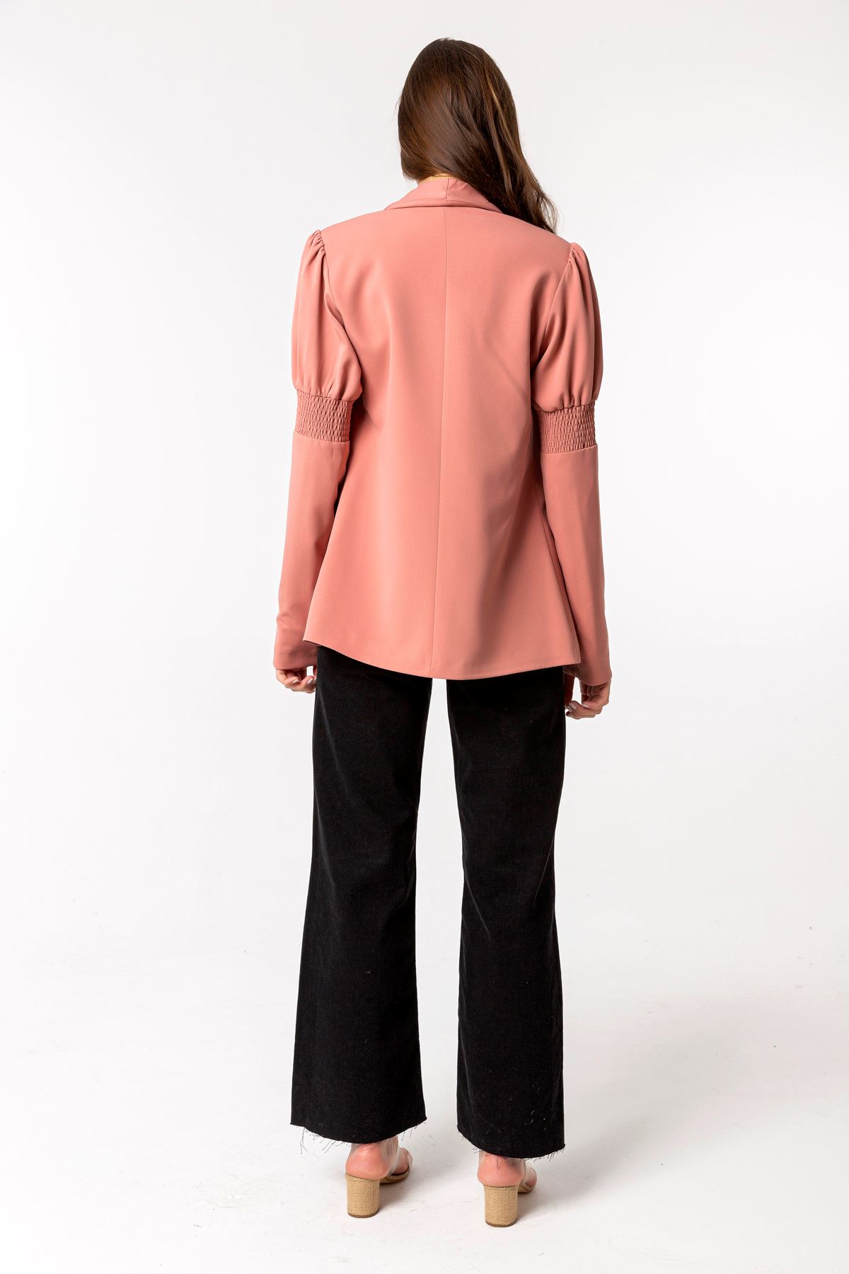 Licra Fabric Long Sleeve Revere Collar Hip Height Classical Women Jacket - Light Pink