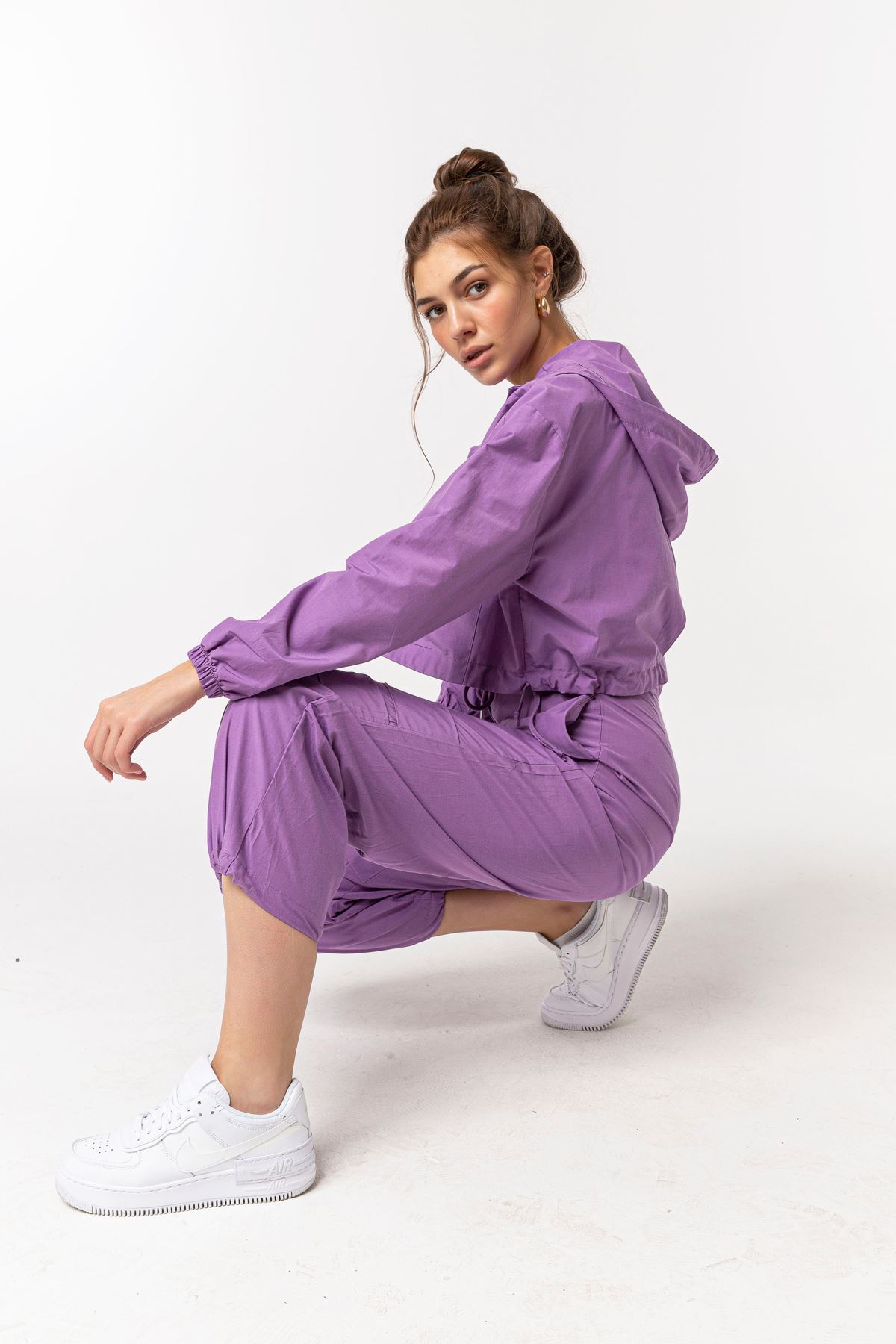 Soft Fabric Short Baggy Elastic Hems Women'S Trouser - Lilac
