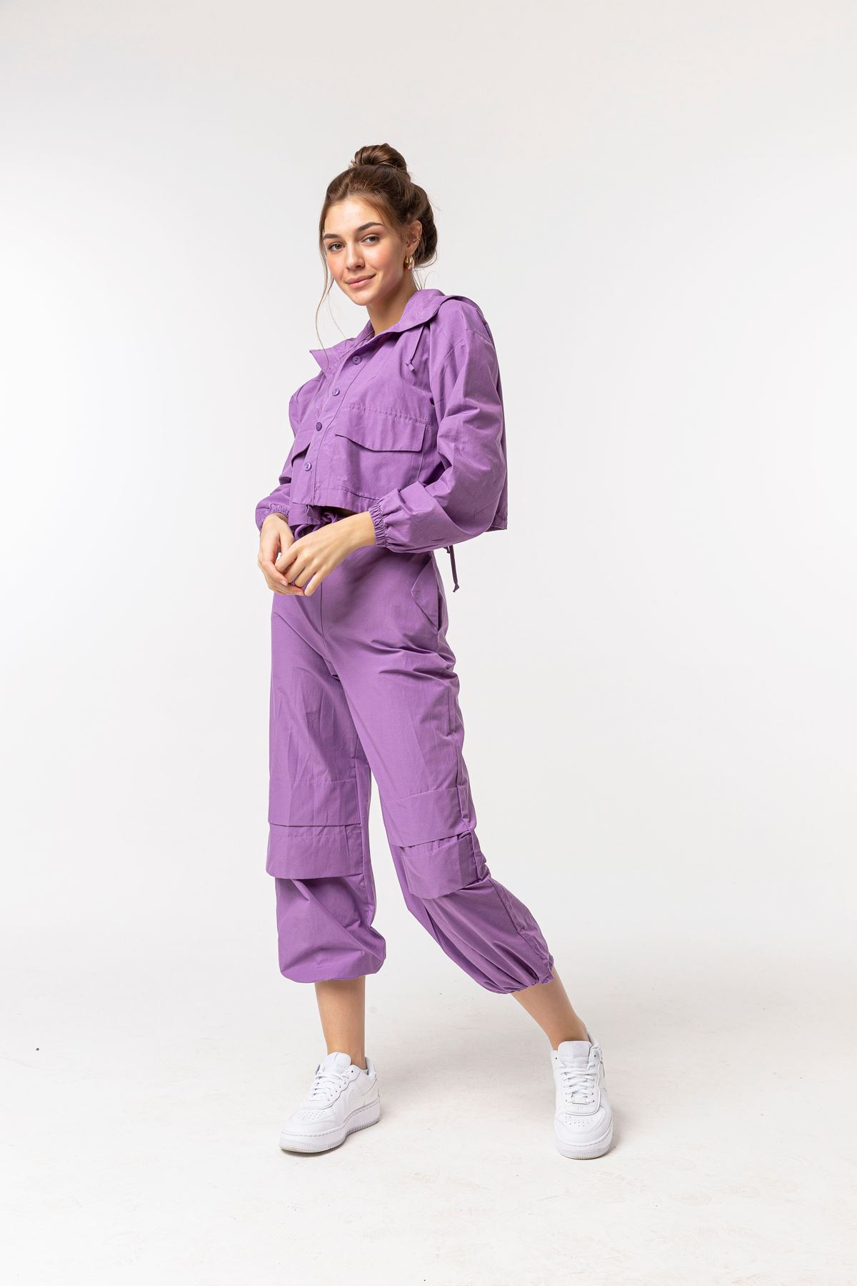 Soft Fabric Short Baggy Elastic Hems Women'S Trouser - Lilac