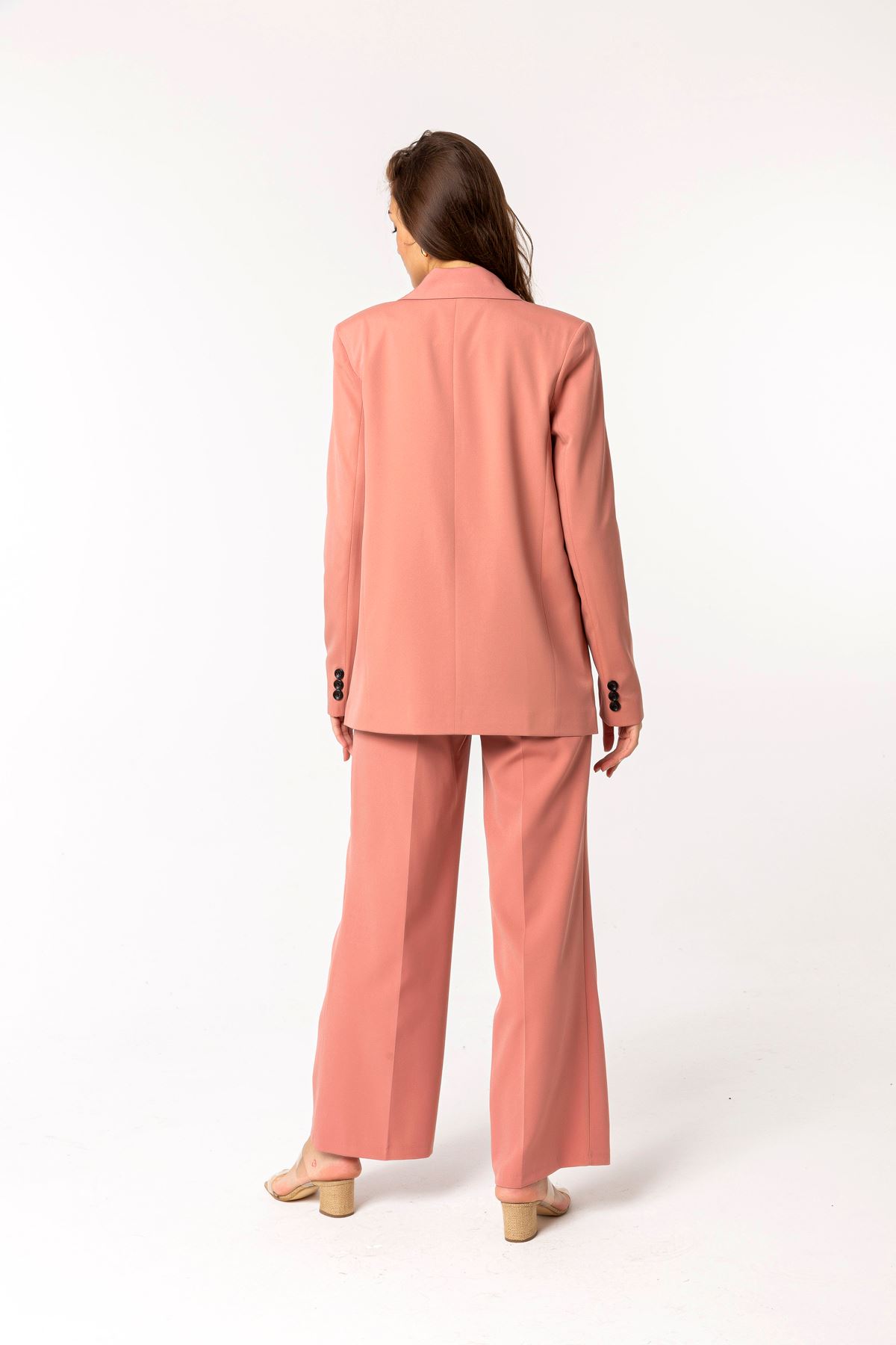 атласный ткань длинный рукав джоггеры женский пиджак - Светло розовый
