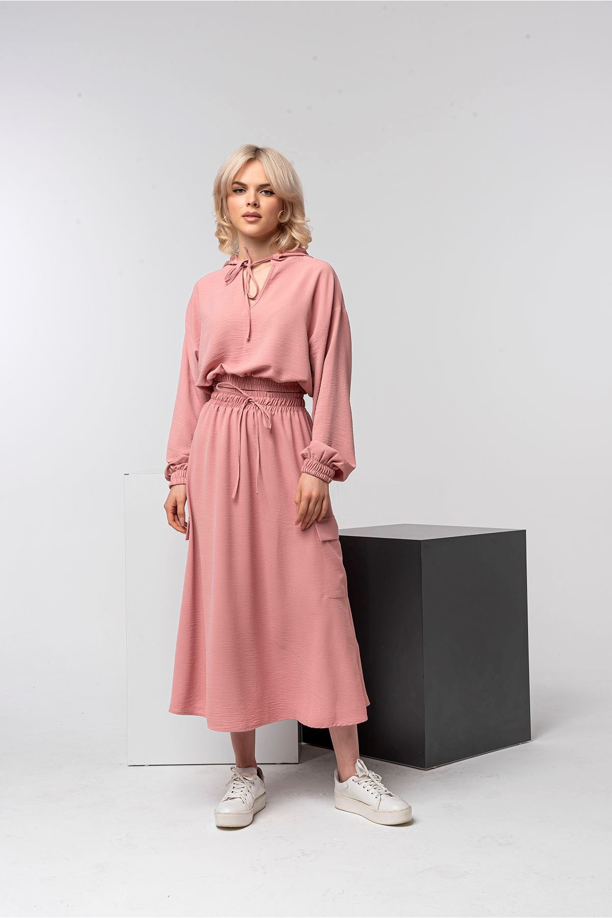 Aerobin Fabric Wide Fit Midi Skirt - Light Pink