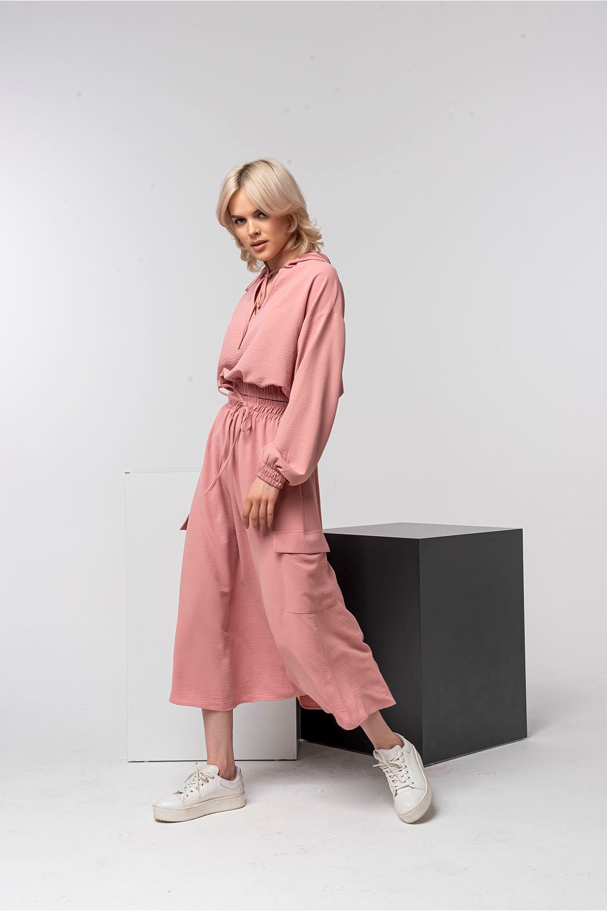 Aerobin Fabric Wide Fit Midi Skirt - Light Pink