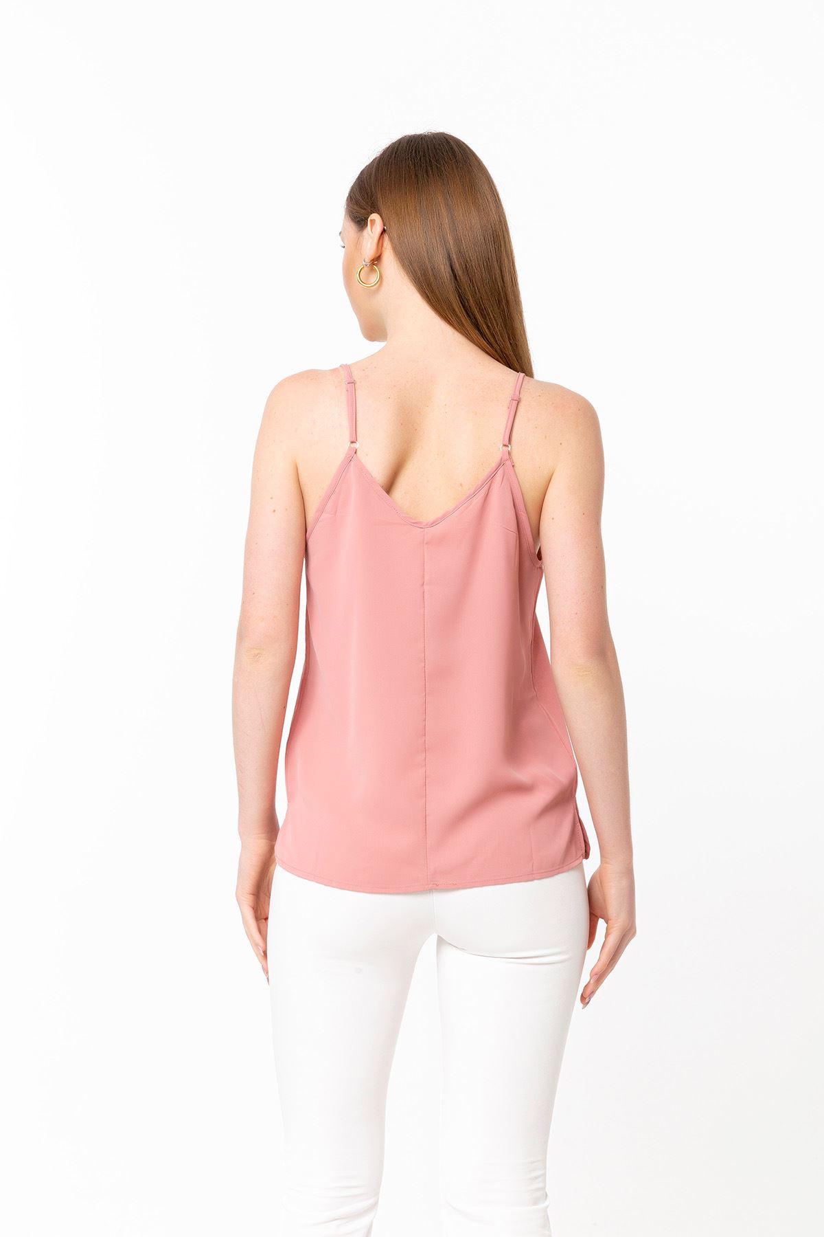джессика ткань на бретельках V-образный вырез женская блузка - Светло розовый
