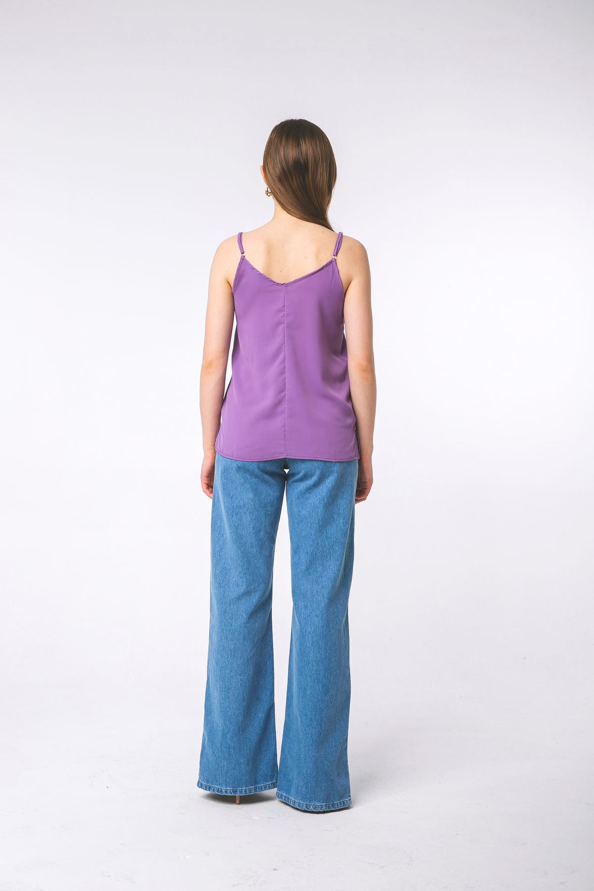 Jesica Fabric On The Straps V-Neck Blouse- Lilac