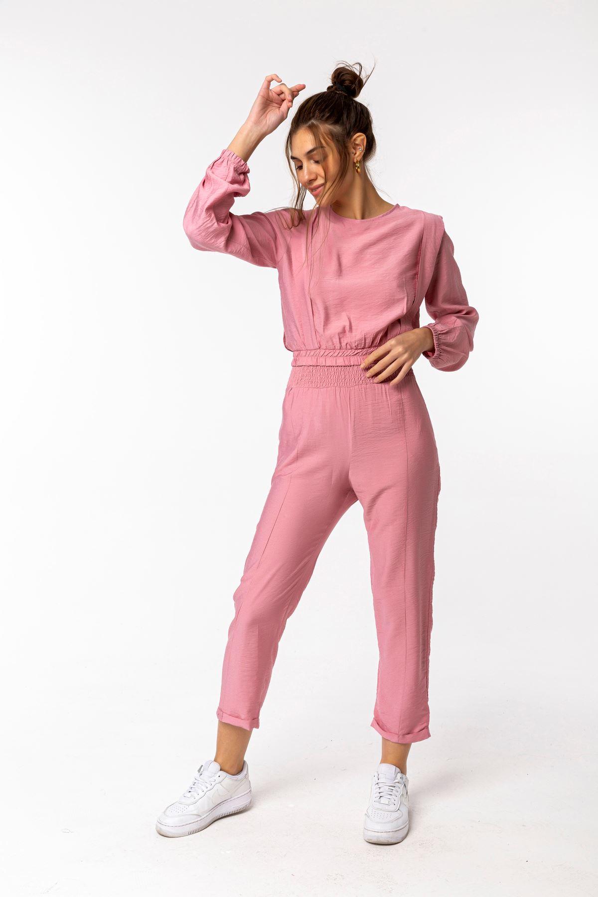 Aerobin Fabric Long Sleeve Bicycle Collar Women'S Set 2 Pieces - Light Pink