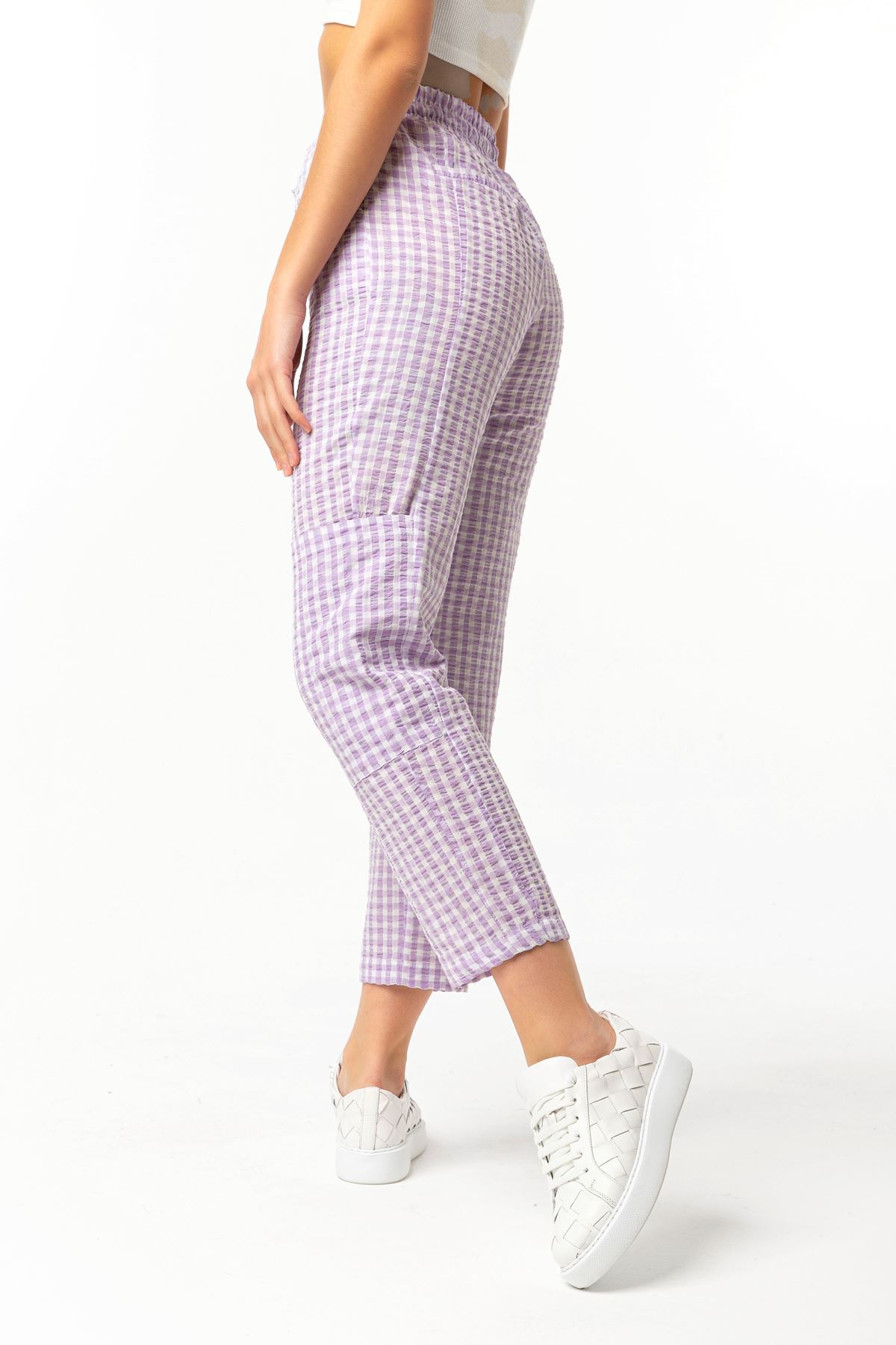 Gofre Fabric Ankle Length Square Pique Women'S Trouser - Lilac