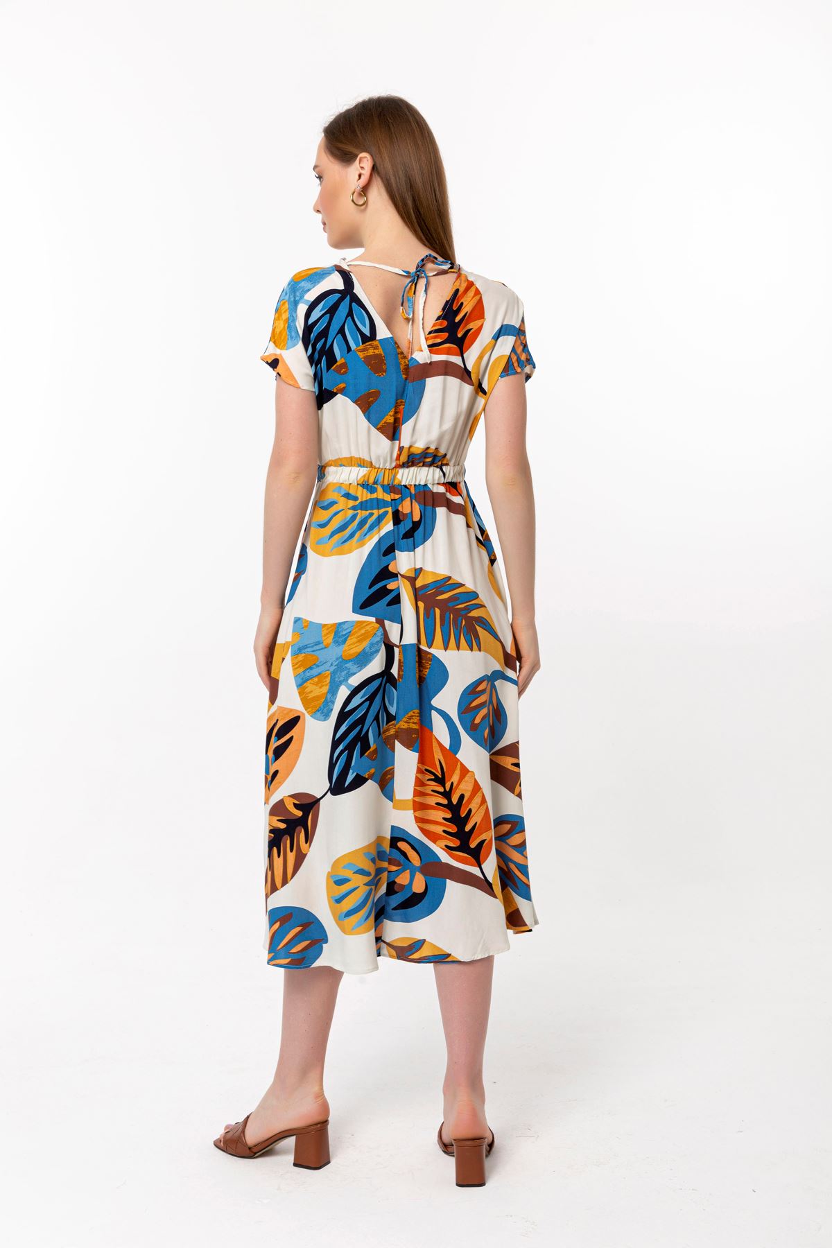 (4p. pack) Blue Printed Viscose Midi Dress - V3