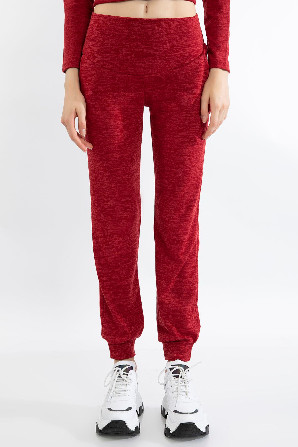 меланж ткань длинные свободные женские брюки - Kрасный