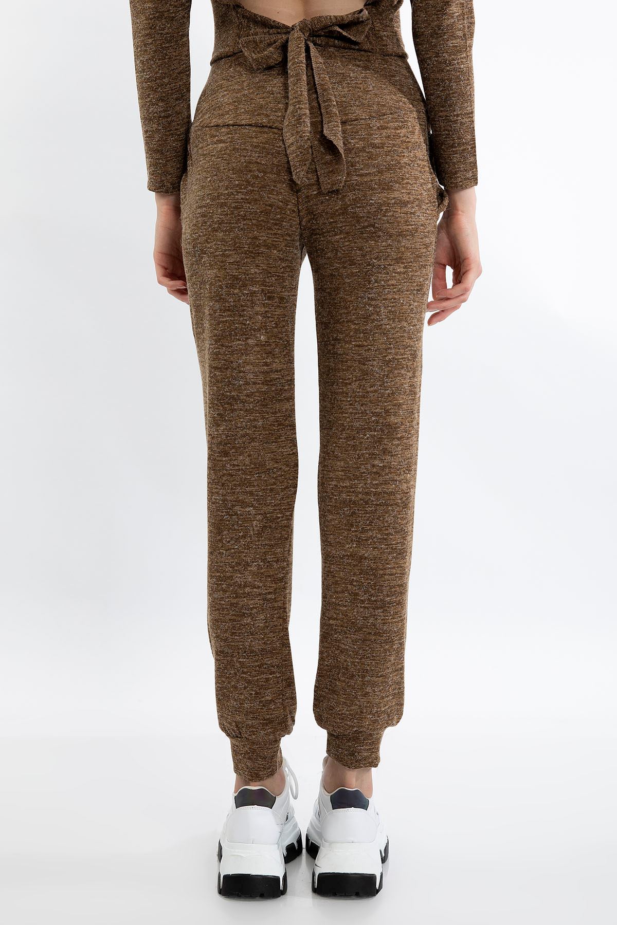 Melange Fabric Long Comfy Fit Gray Women'S Trouser - Mustard