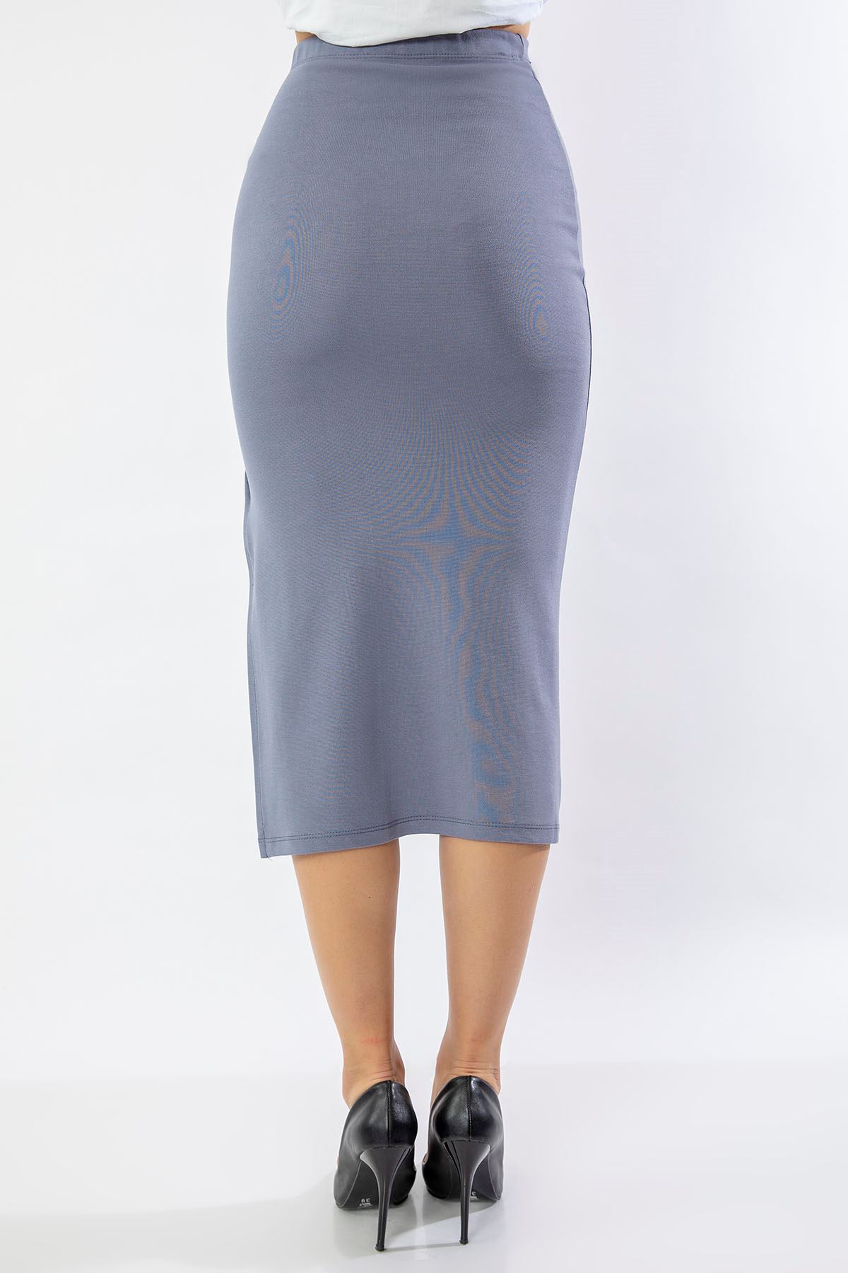 Трикотажная ткань длина миди женская юбка с вырезом на замке - Голубой