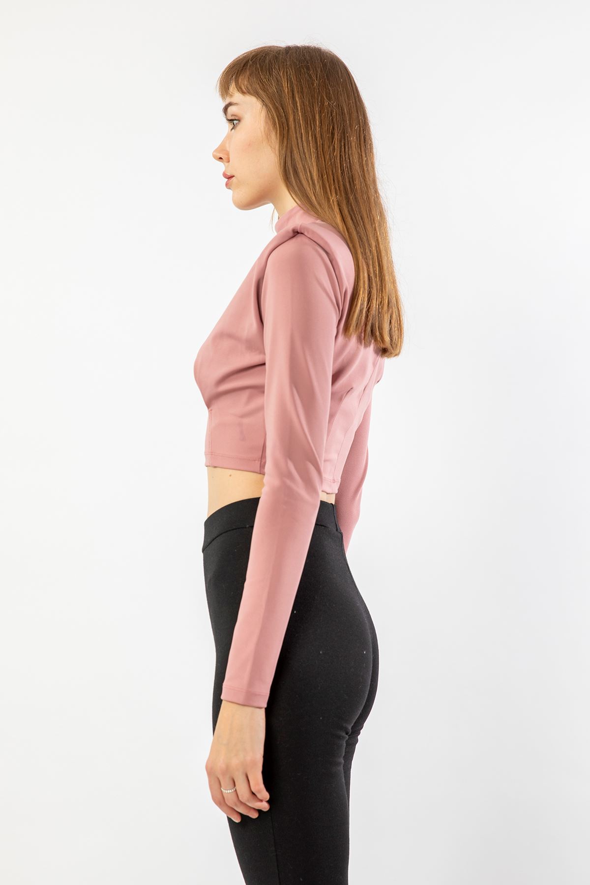 Акваланг ткань с круглым вырезом женская блузкас подплечниками - Розовый