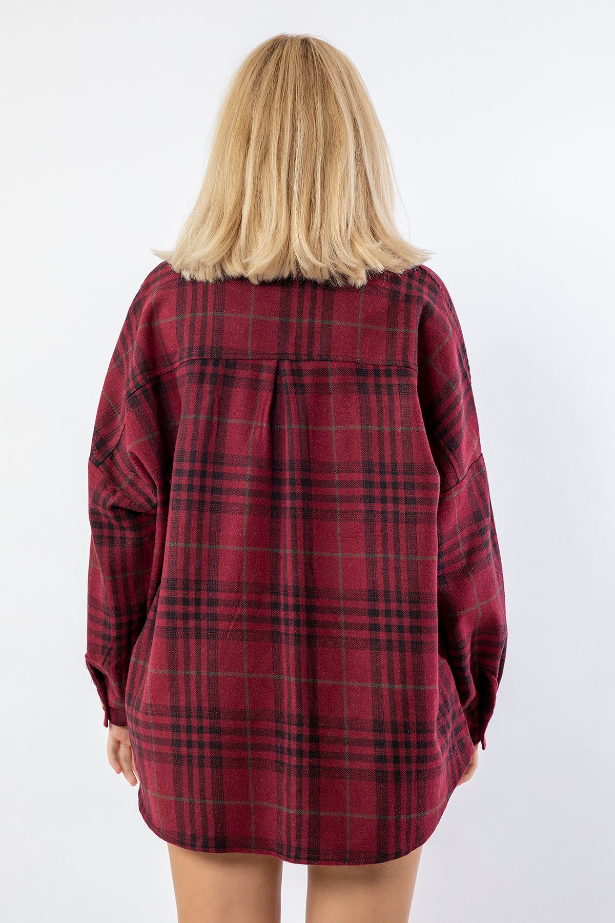 Lumberjack Fabric Long Sleeve Below Hip Oversize Plaid Women'S Shirt - Burgundy