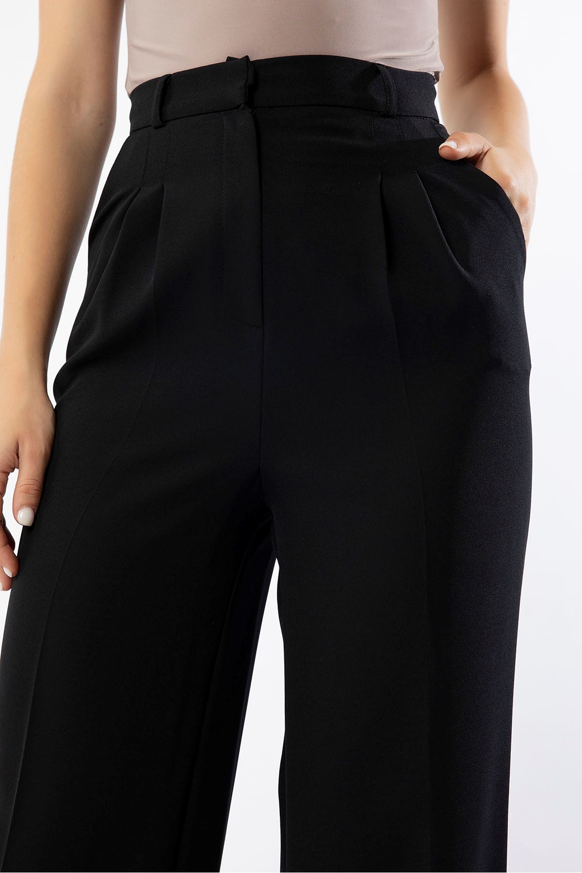 атласный ткань палаццо женские брюки - Чёрный