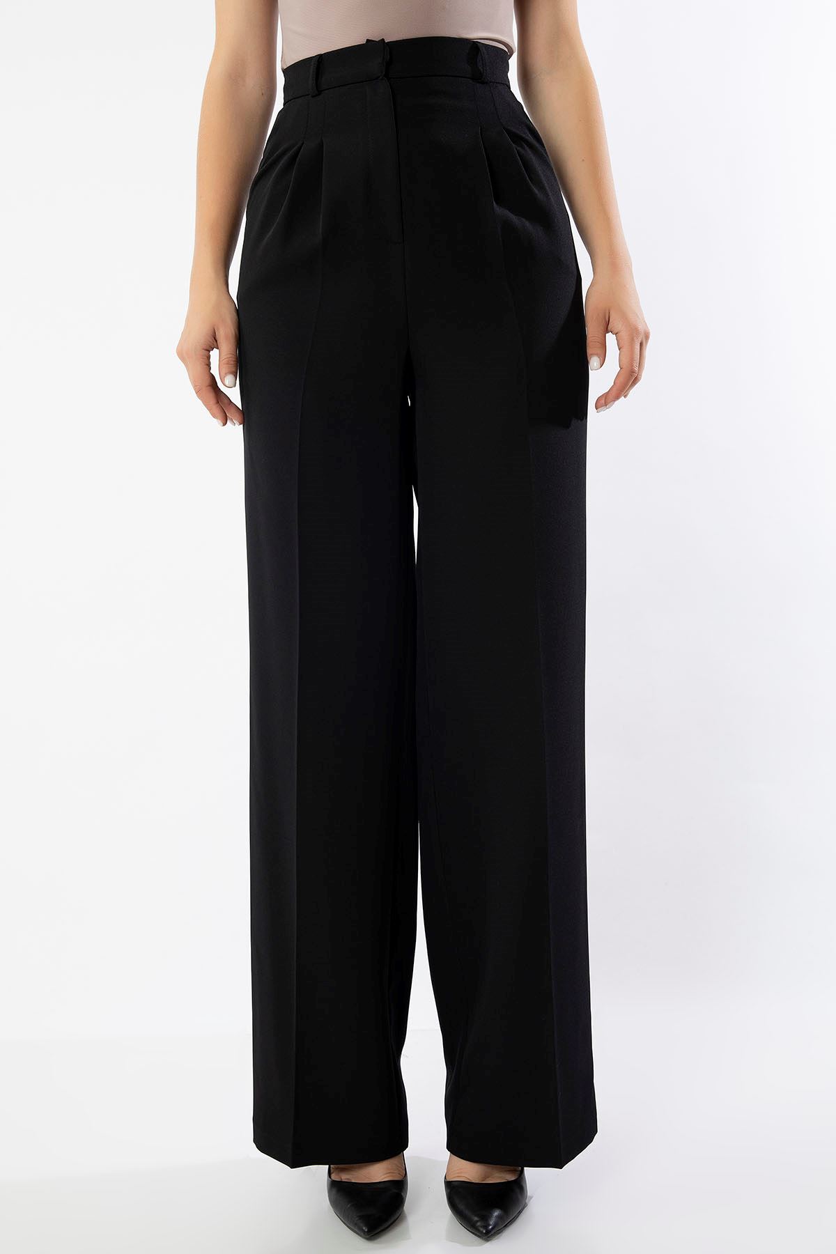 Atlas Fabric Maxi Wide Palazzo Women'S Trouser - Black