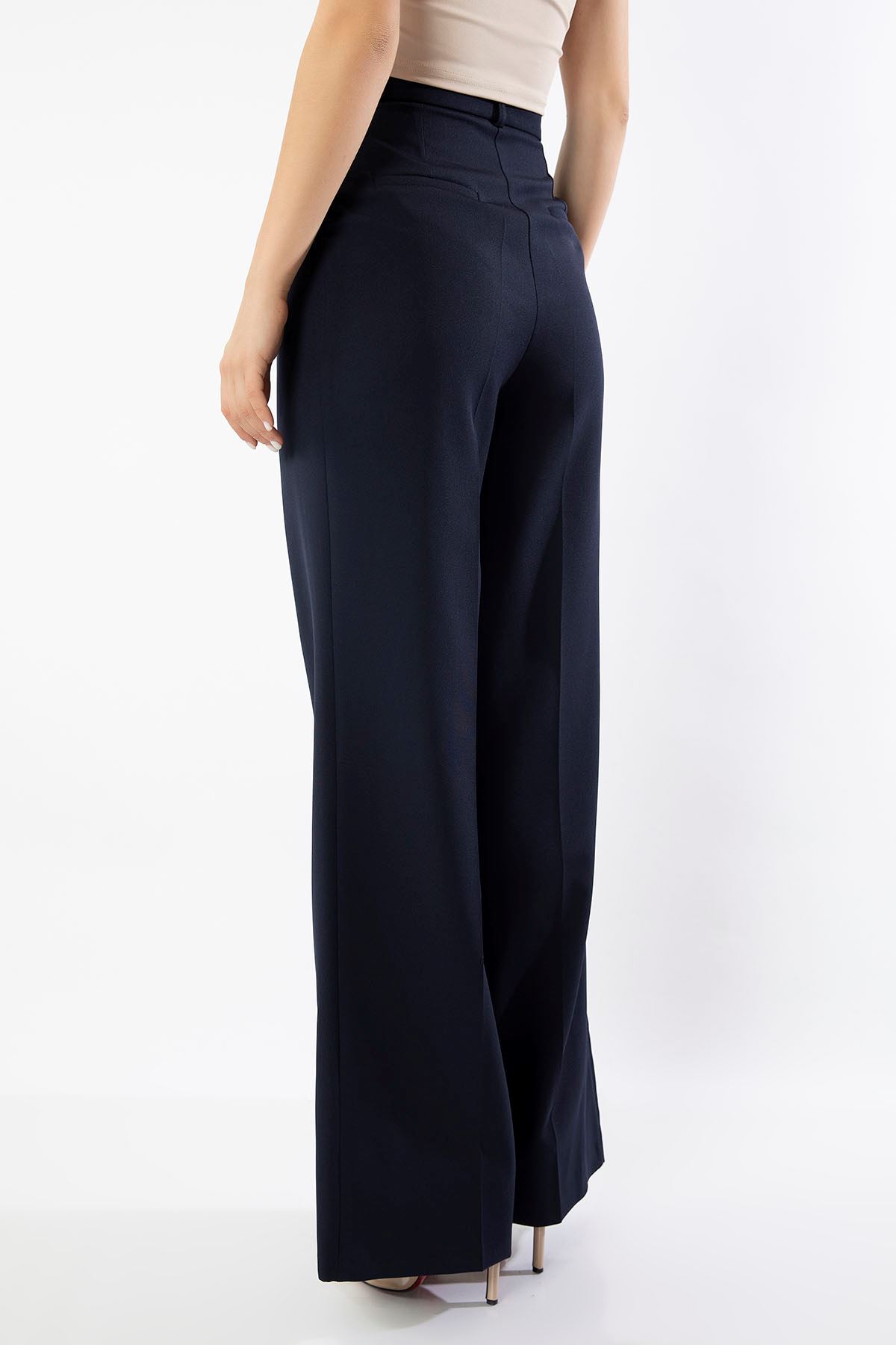 Atlas Fabric Maxi Wide Palazzo Women'S Trouser - Navy Blue 