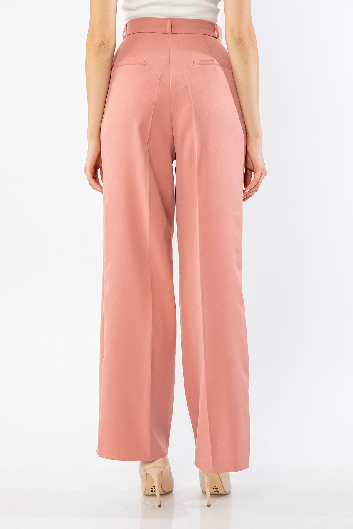 атласный ткань палаццо женские брюки - Светло розовый