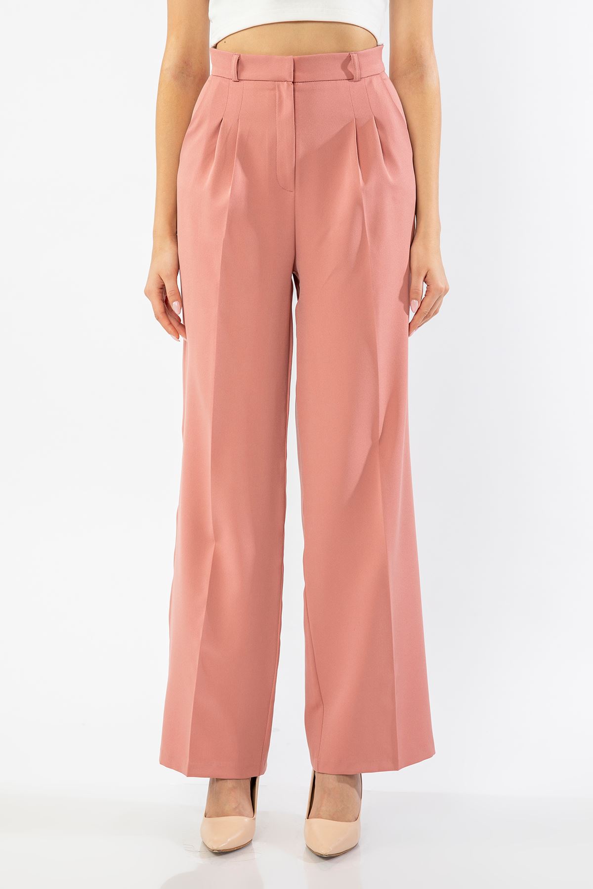 атласный ткань палаццо женские брюки - Светло розовый