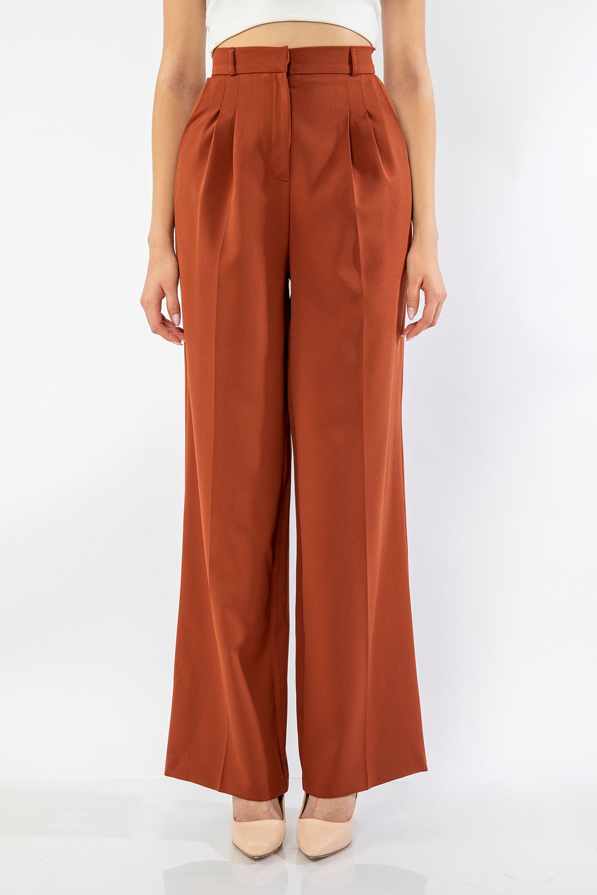 Atlas Fabric Maxi Wide Palazzo Women'S Trouser - Light Brown