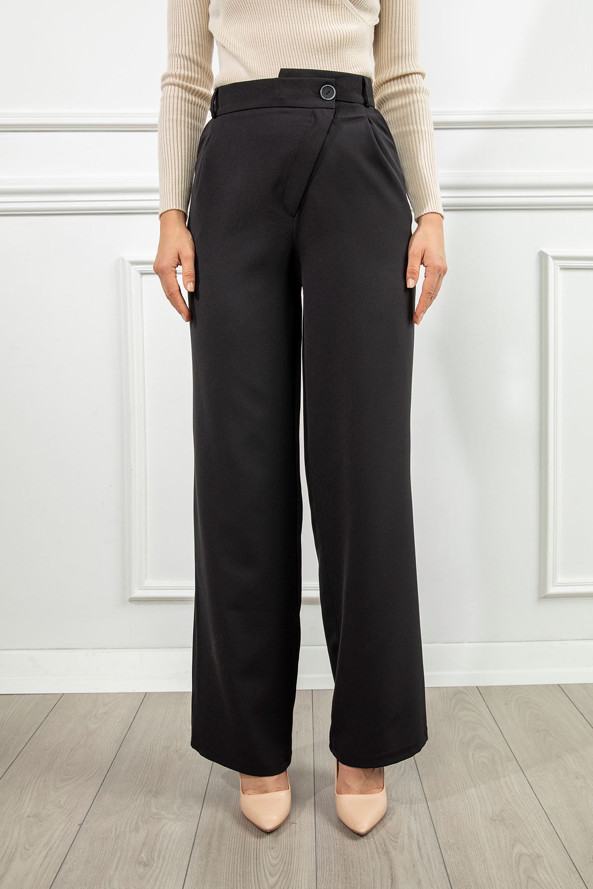 атласный ткань максимальной длины женские брюки - Чёрный