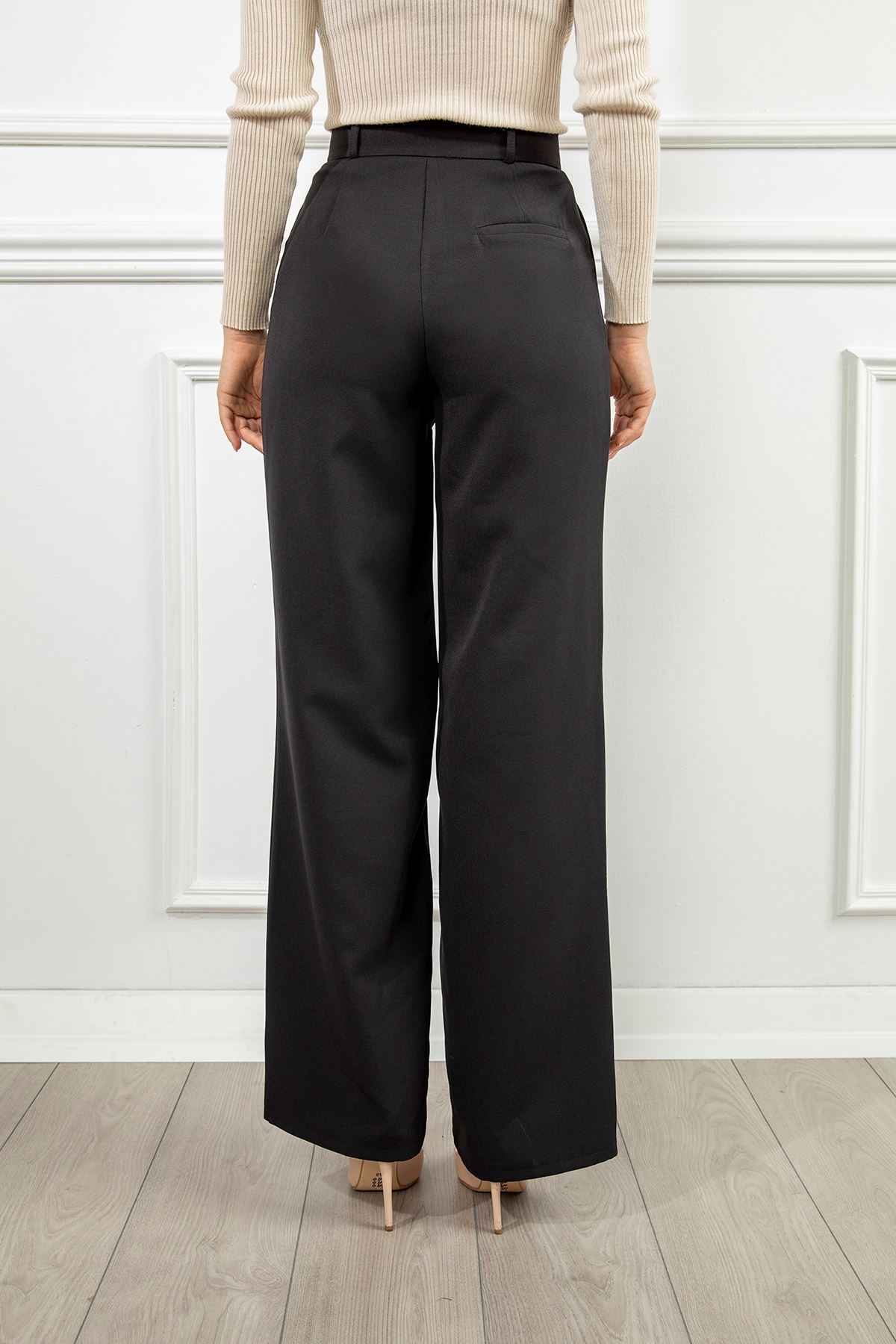 Atlas Fabric Maxi Wide Asymmetric Women'S Trouser - Black