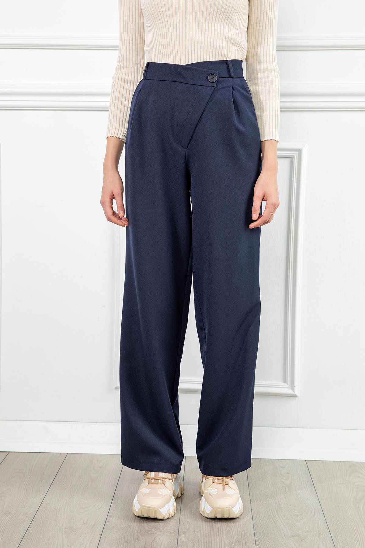 атласный ткань максимальной длины женские брюки - Темно синий