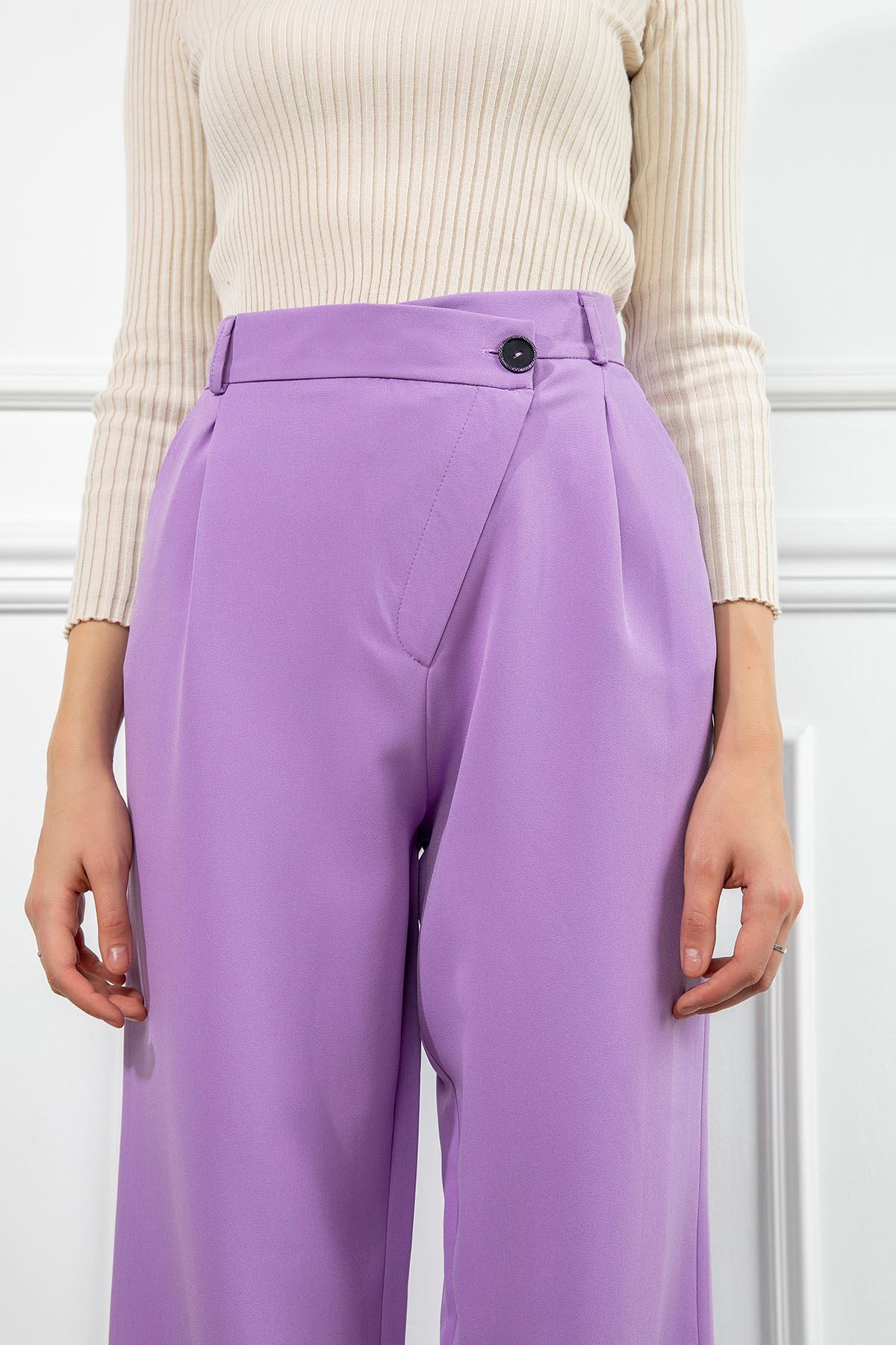 атласный ткань максимальной длины женские брюки - Лиловый