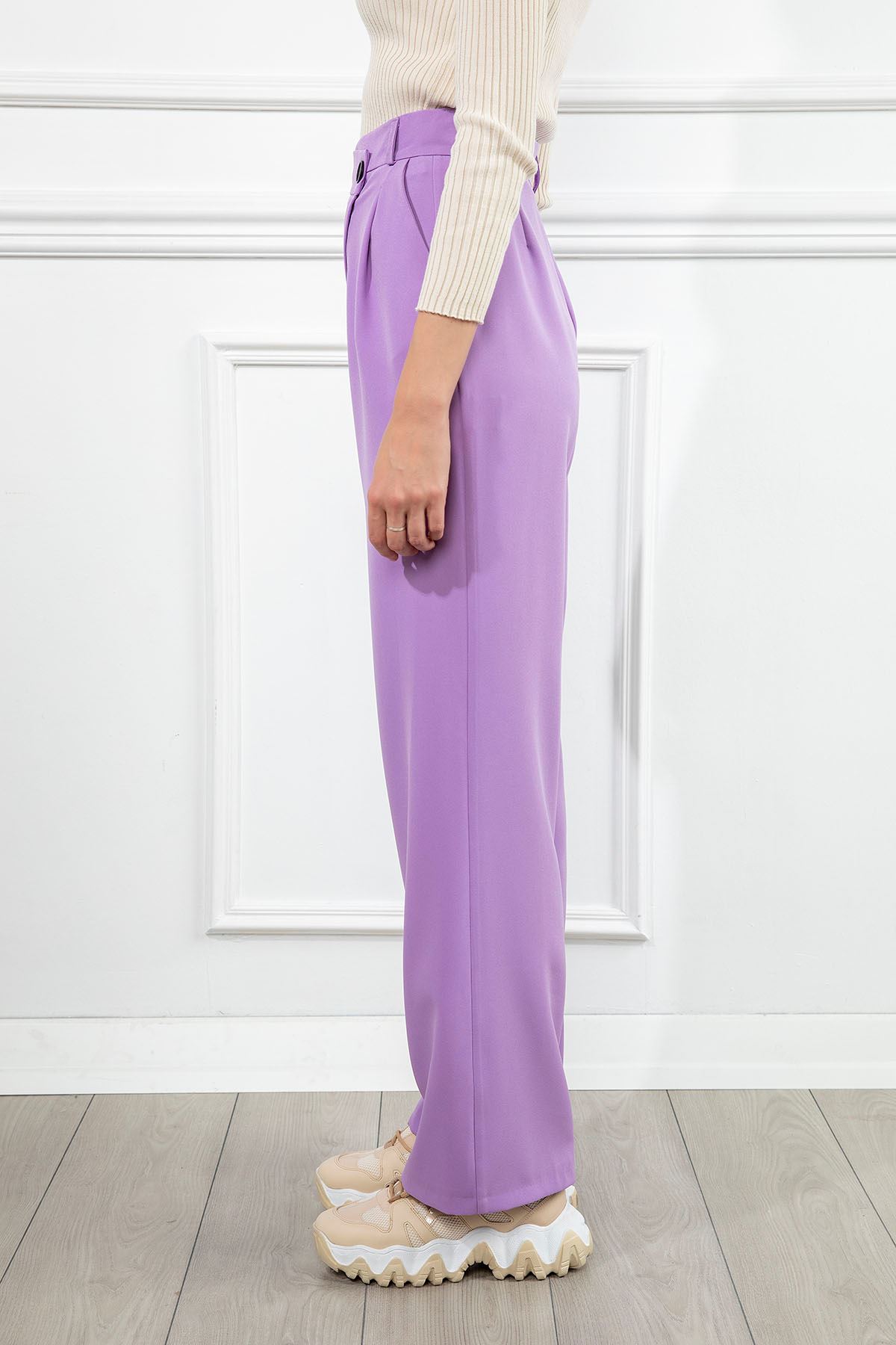 атласный ткань максимальной длины женские брюки - Лиловый