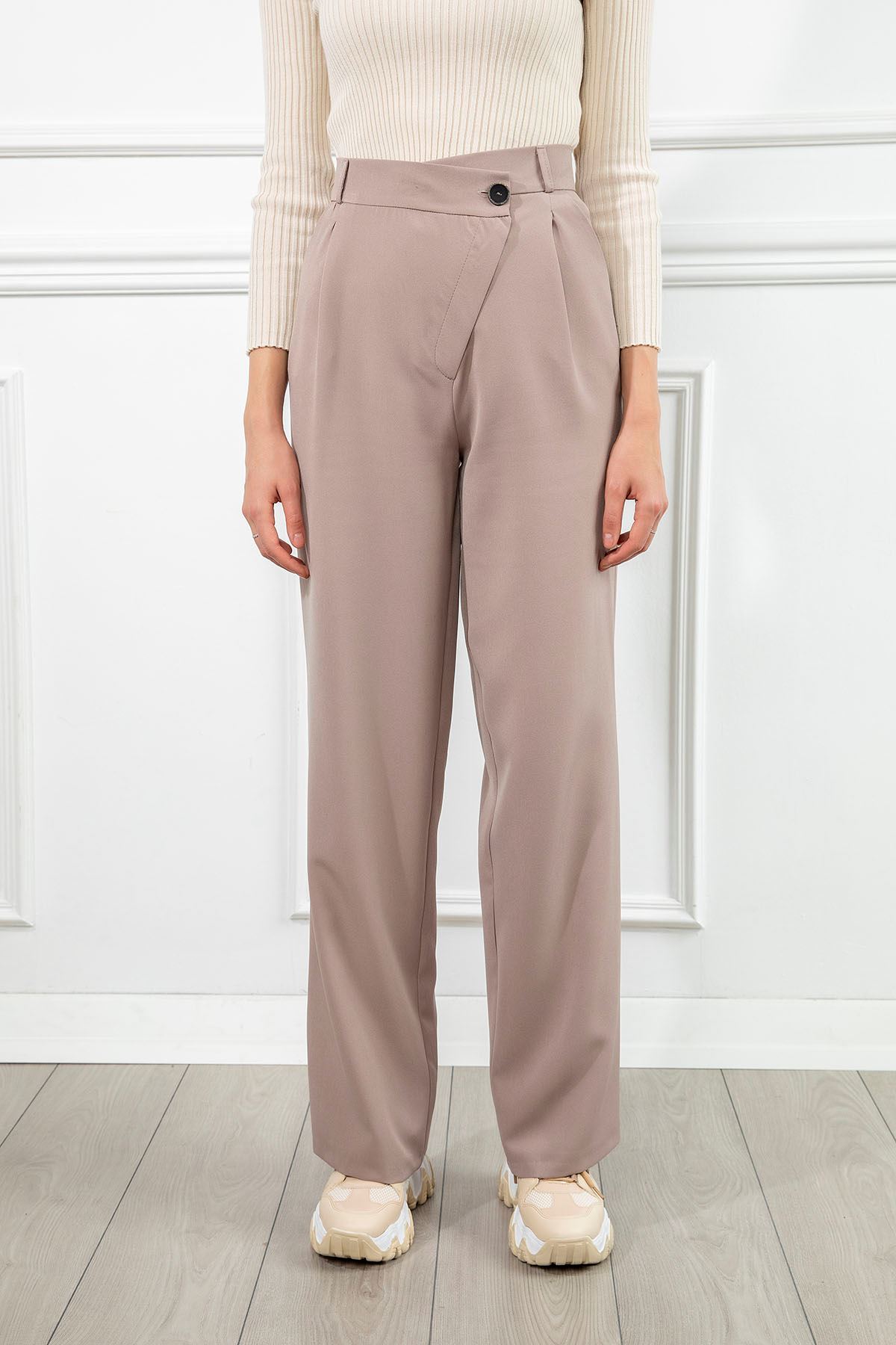 Atlas Fabric Maxi Wide Asymmetric Women'S Trouser - Chanterelle 