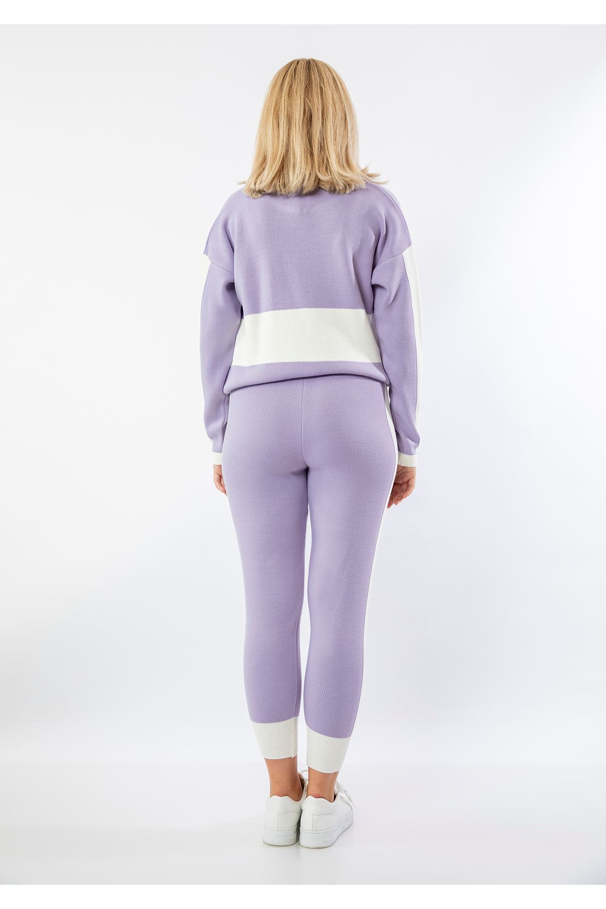 Knitwear Fabric Long Sleeve Zip Neck Women'S Set - Lilac