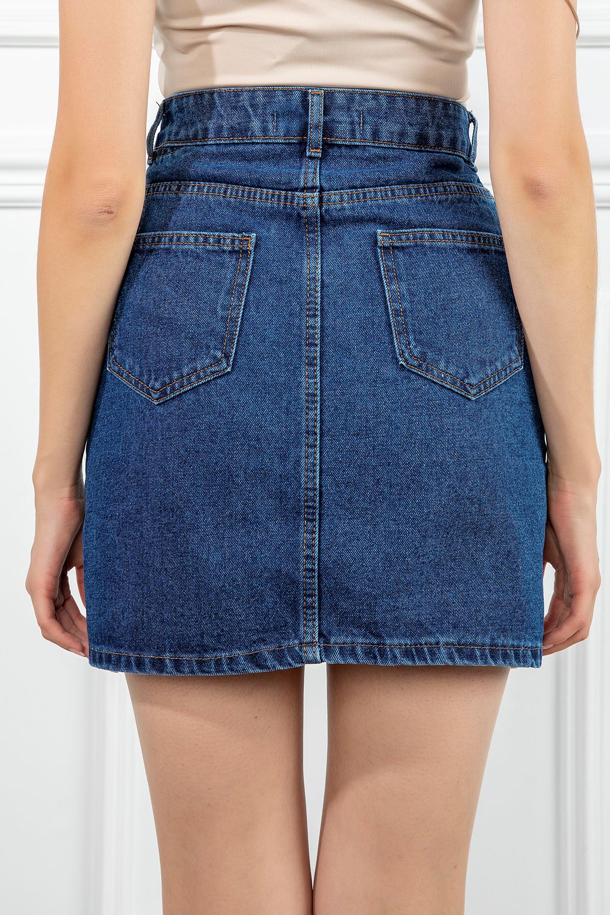 джинсовый ткань мини узкий женская юбка - темно-синий