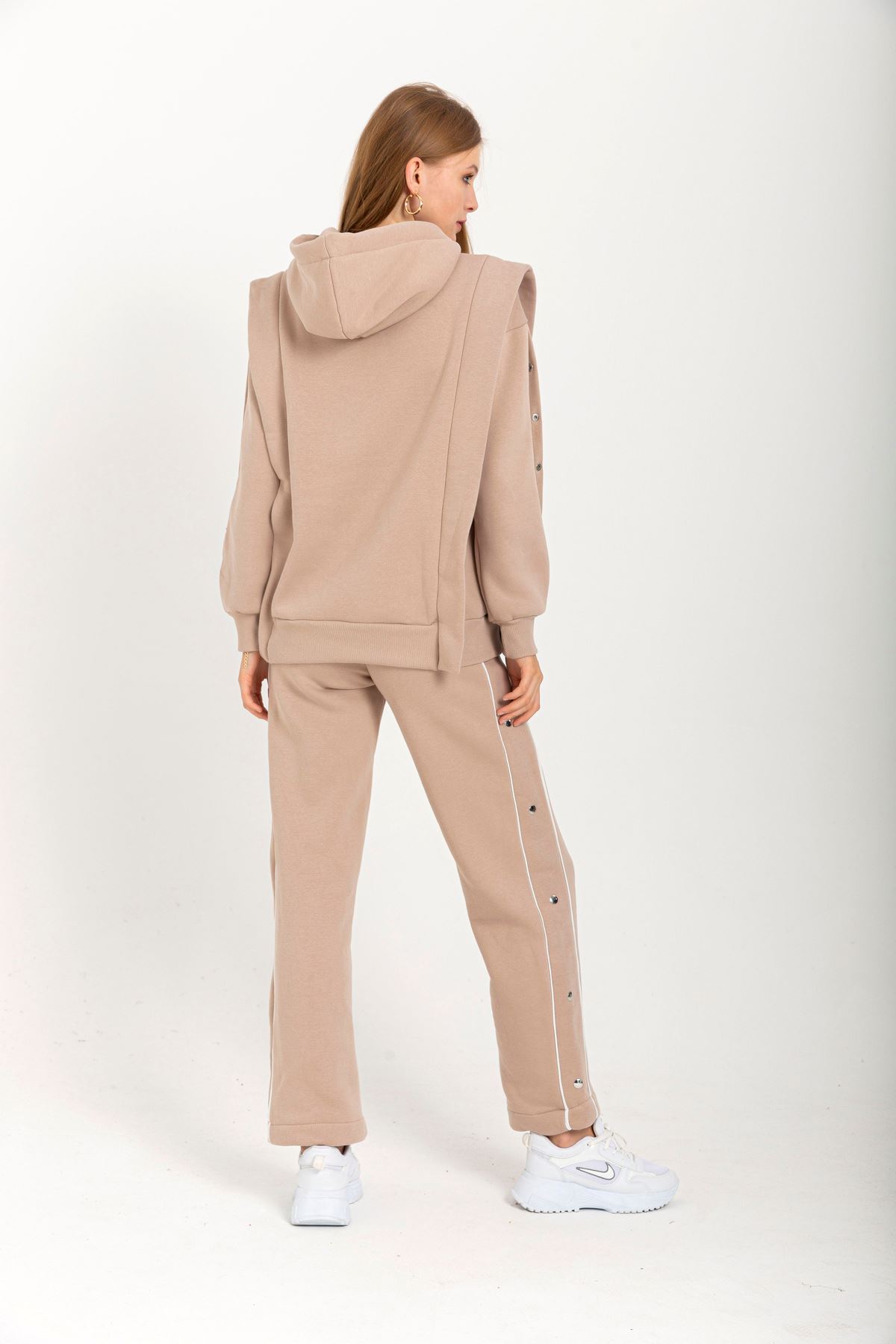 Thread Knit FabricLong Sleeve Hooded Hip Height Oversize Women'S Set 2 Pieces - Chanterelle 