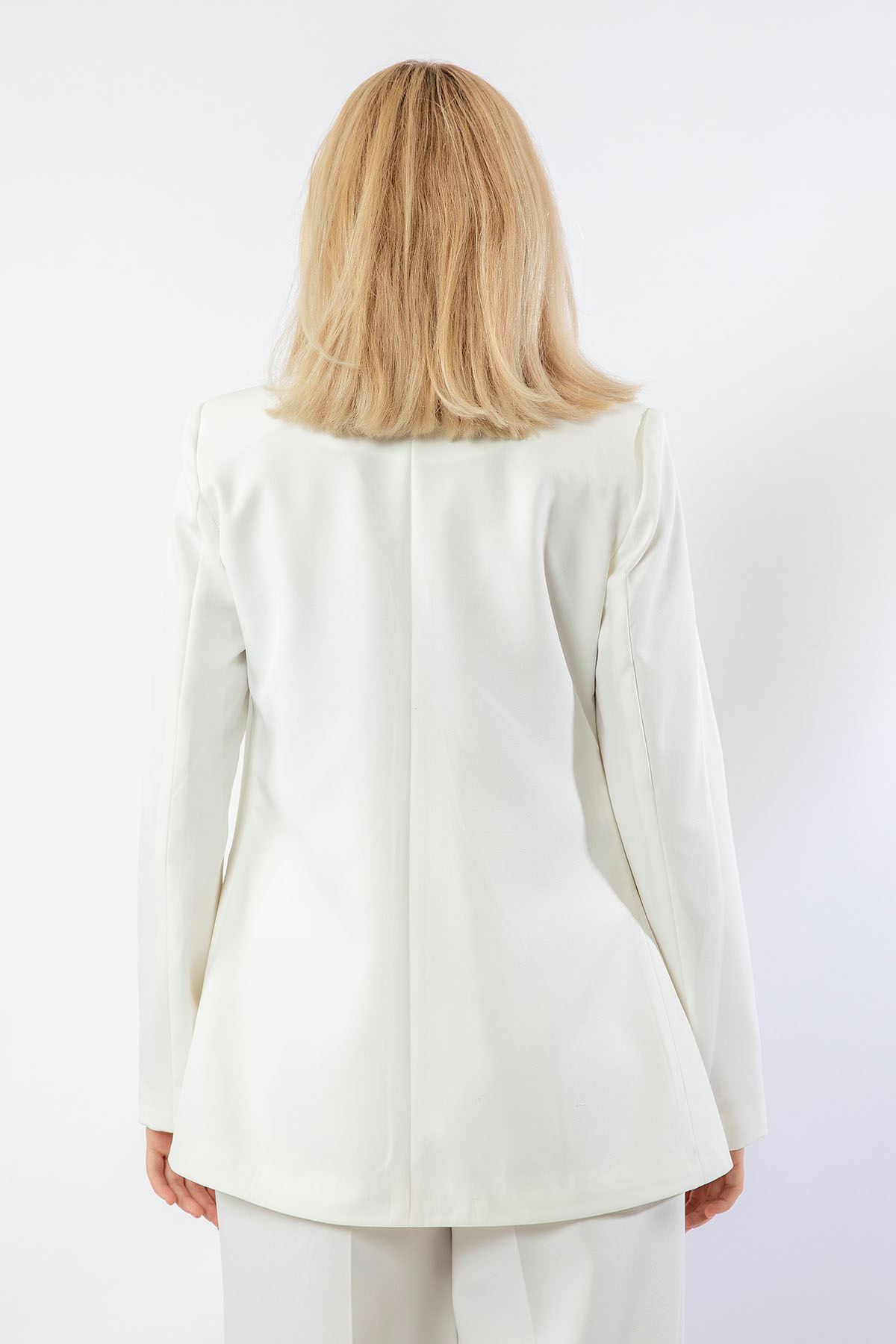 полиэстер ткань длинный рукав шалевый воротник женский пиджак - Молочный