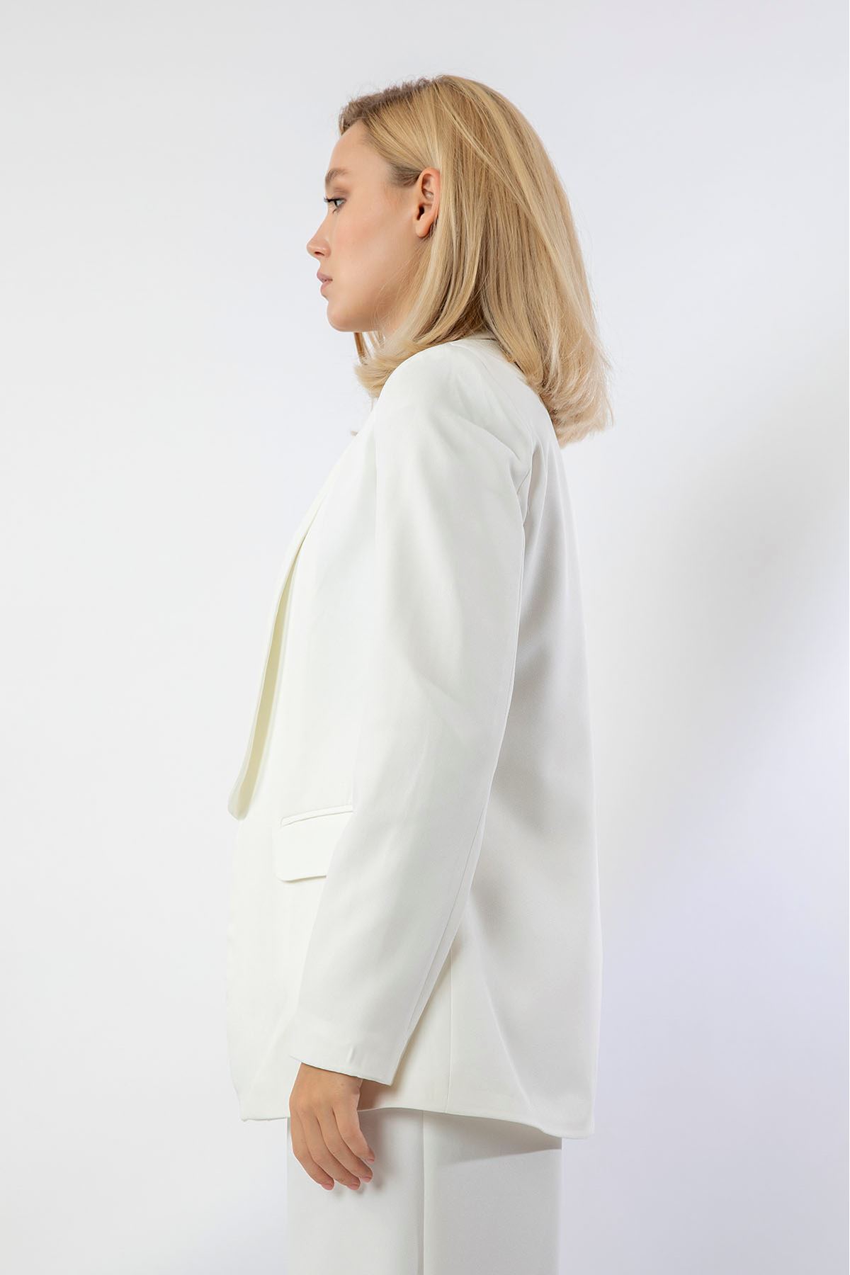 полиэстер ткань длинный рукав шалевый воротник женский пиджак - Молочный