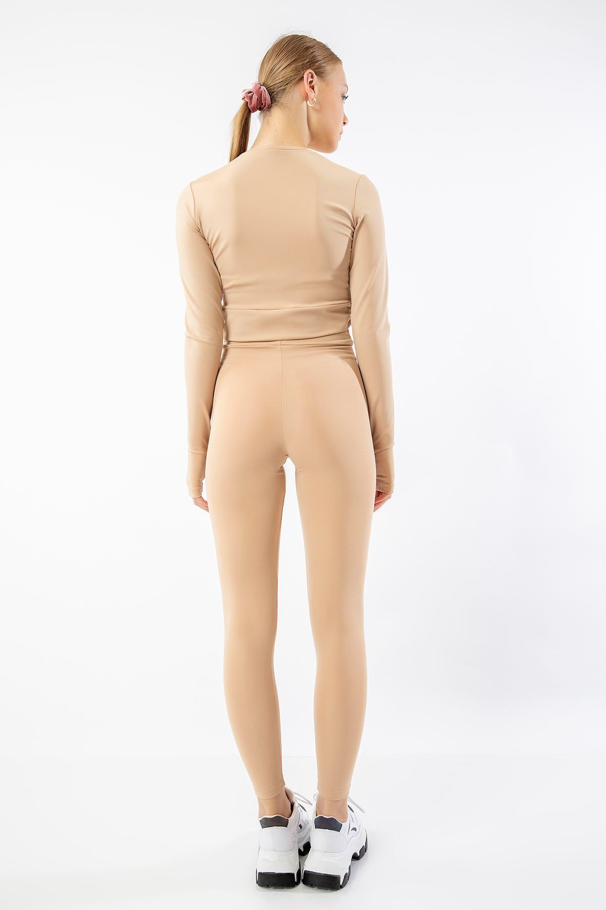 Scuba Fabric Long Shirred Women Tights Collection - Beige 