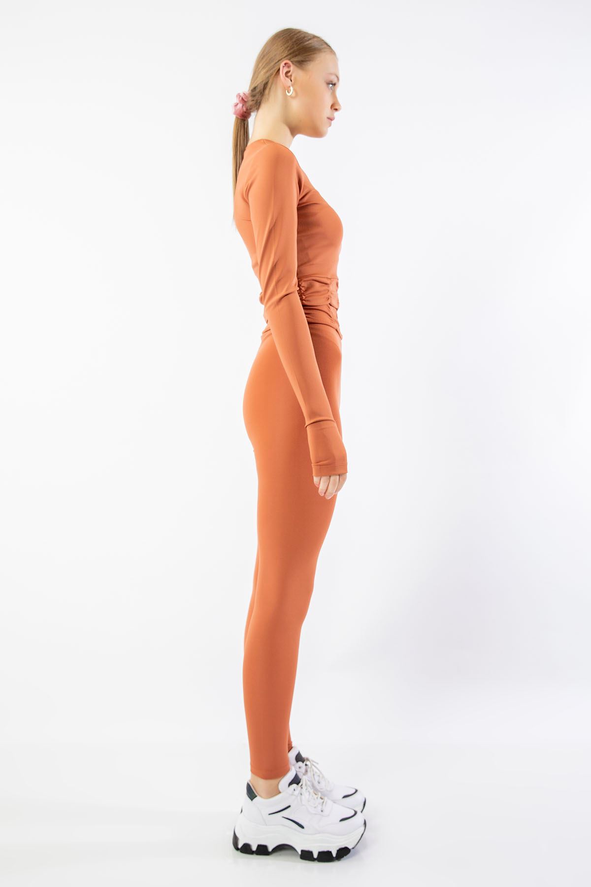 Scuba Fabric Long Shirred Women Tights Collection - Brick 